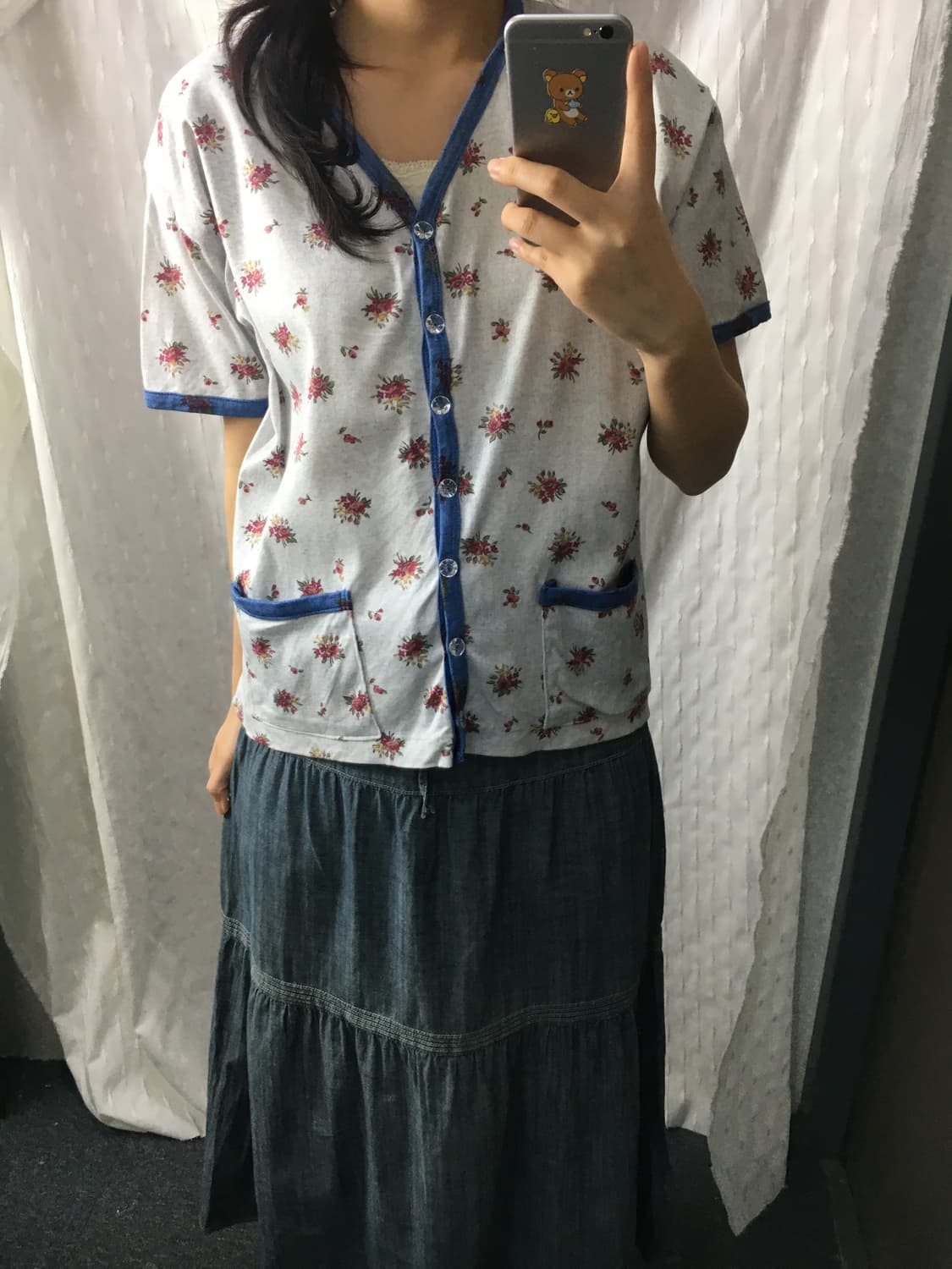 블루 플라워 반소매 가디건 상품이미지2