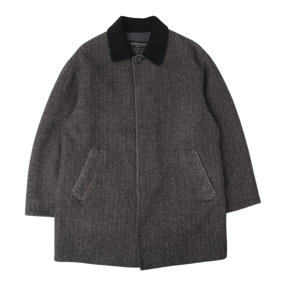 입생로랑 헤링본 배색 카라 울 앙고라 하프 코트 상품이미지1