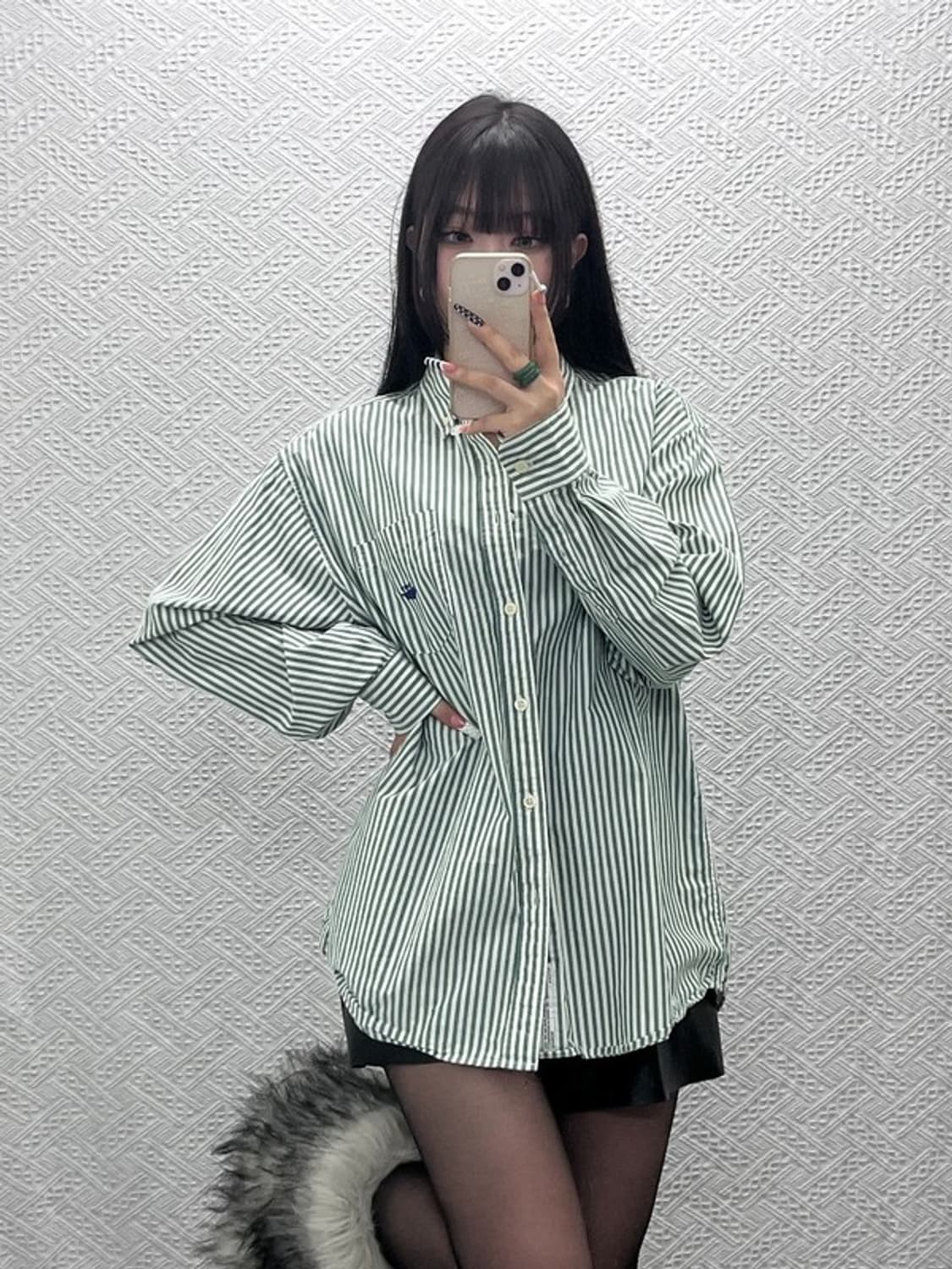 커버낫 피스타치오 그린 스트라이프 캐주얼 셔츠 M C10264 상품이미지1