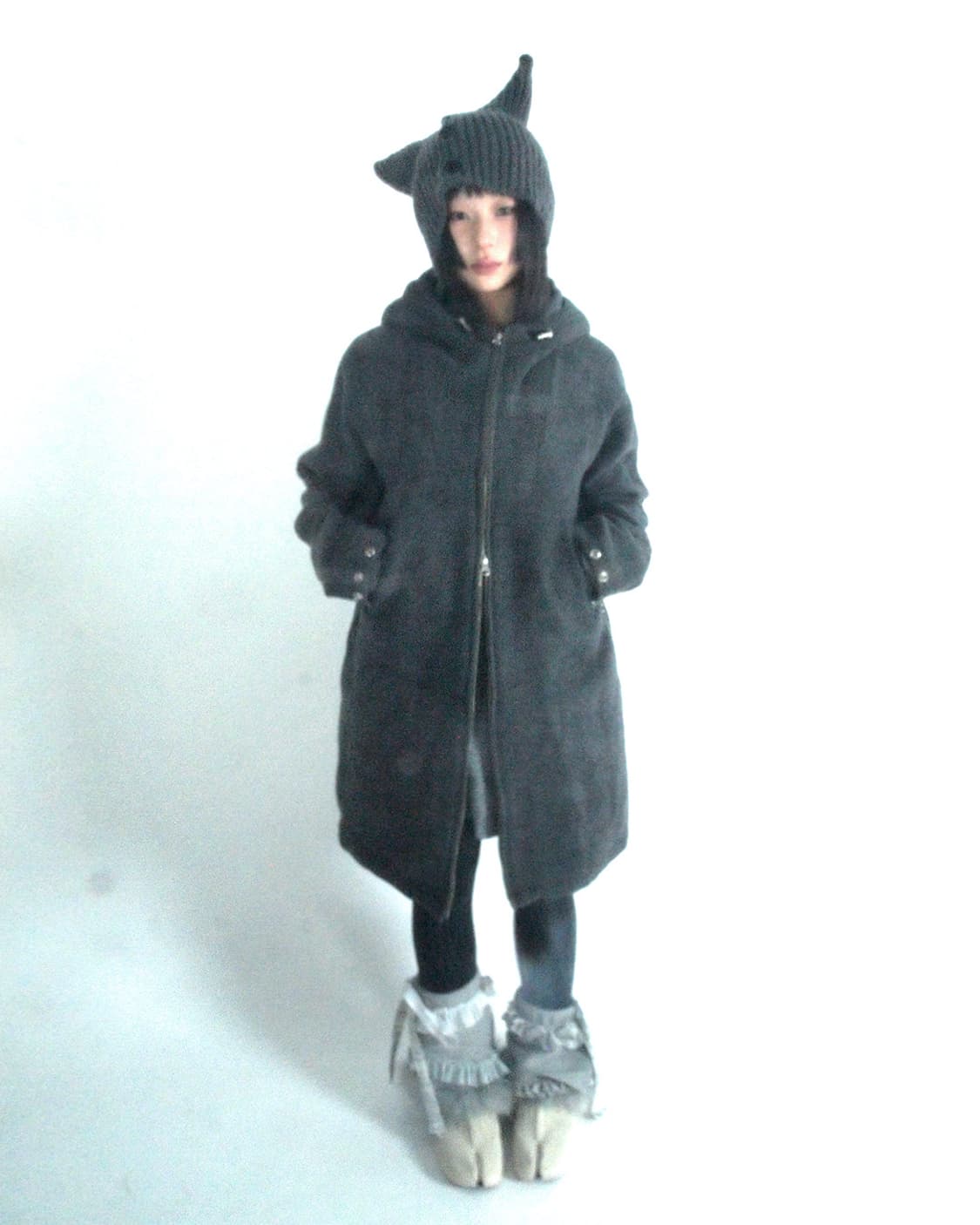 Eyelet point 2 way grey hooded coat 상품이미지7