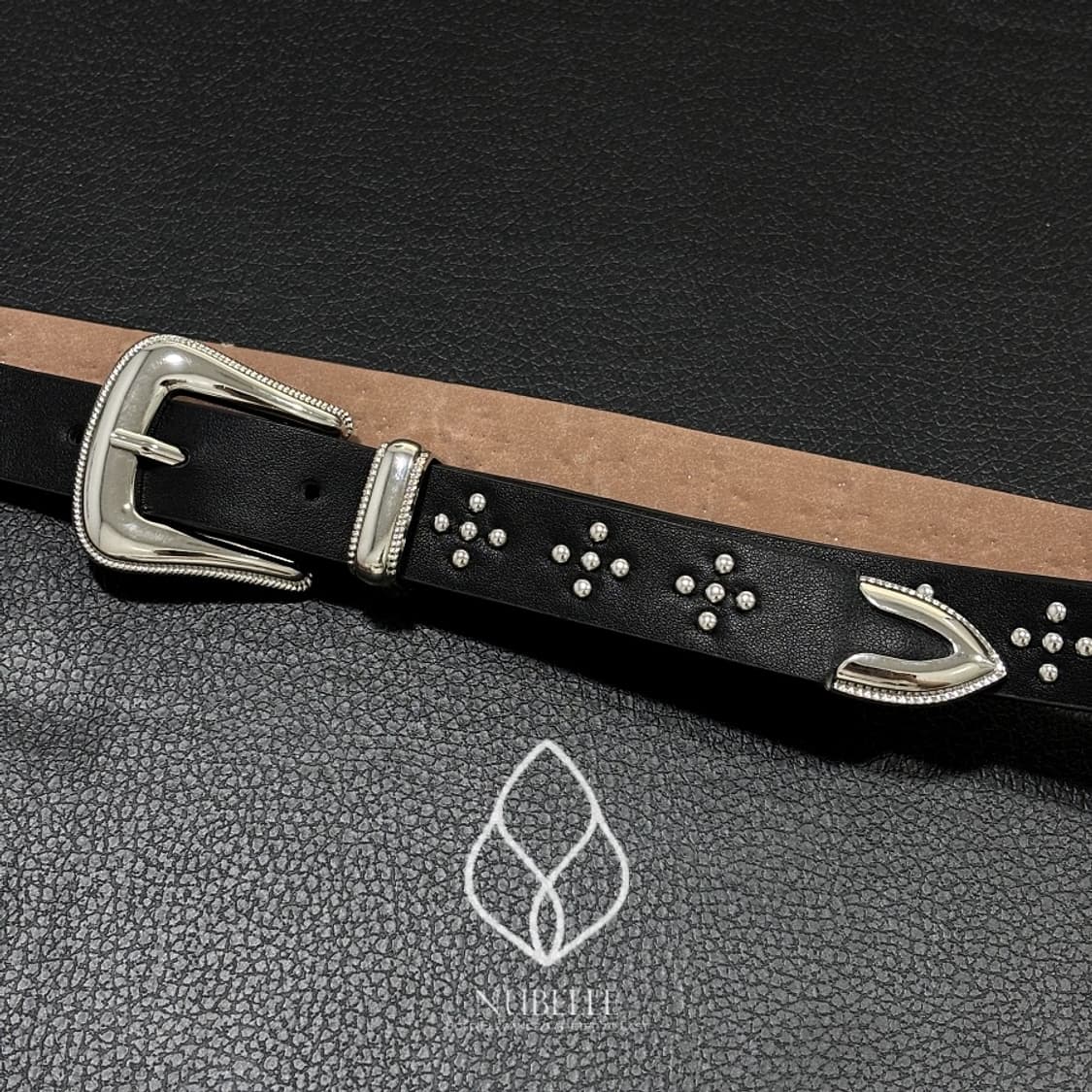 🌗 Cross tiny stud belt / 크로스 스터드 가죽 벨트 상품이미지4