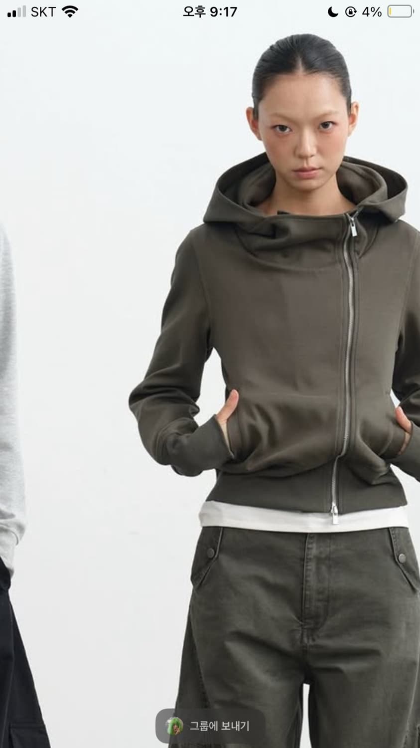 JAKANA 비대칭 지퍼 후드집업 카키 상품이미지4