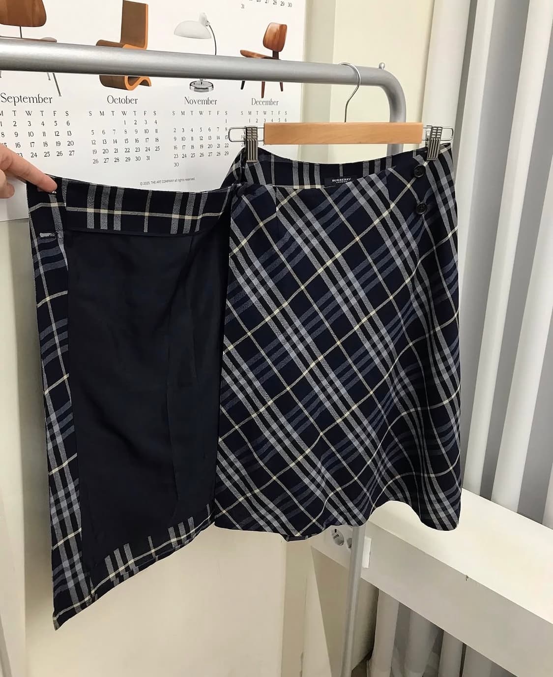 버버리 울 체크 랩 스커트 치마 상품이미지3
