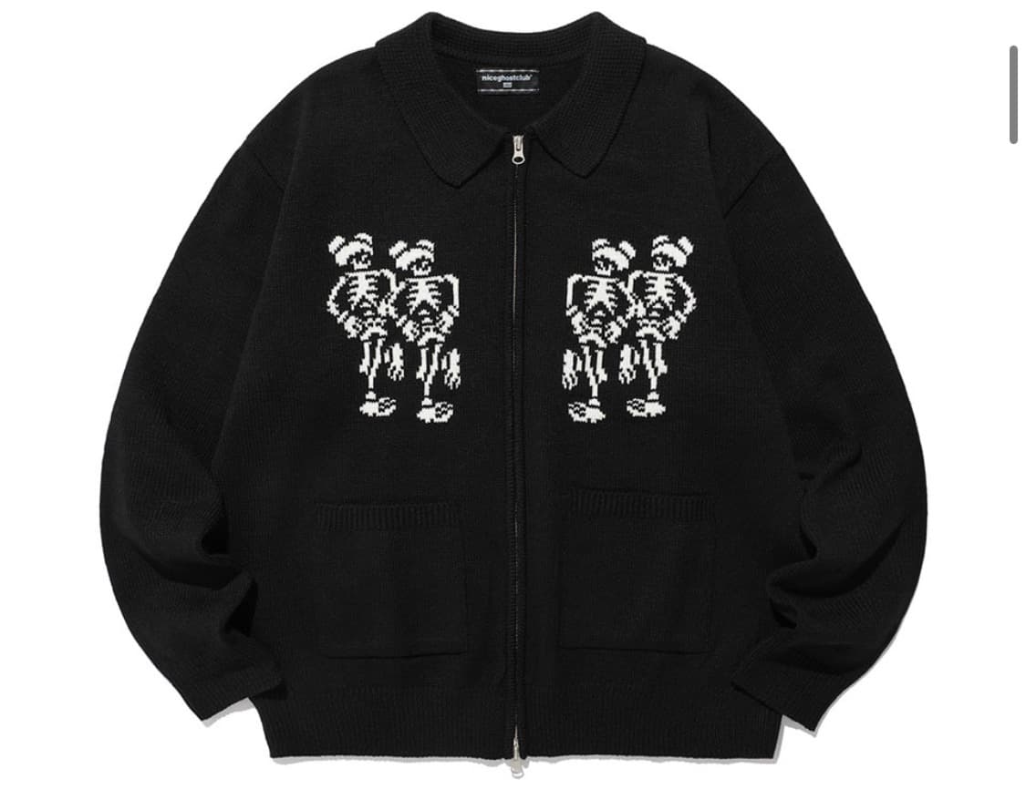 [나이스고스트클럽] 댄싱 스켈레톤 집업 니트 블랙 S 상품이미지1