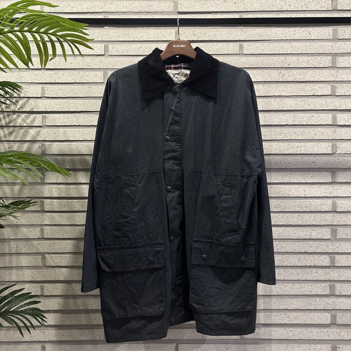 EURO VINTAGE 코듀로이 코튼 왁스자켓 체크안감 디테일 블루 상품이미지2