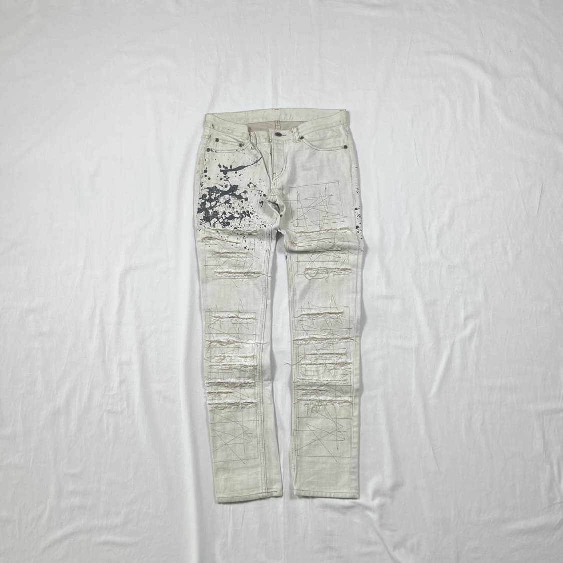 90‘s 히스테릭글래머 페인트 디스트로이드 화이트 팬츠 바지 상품이미지1