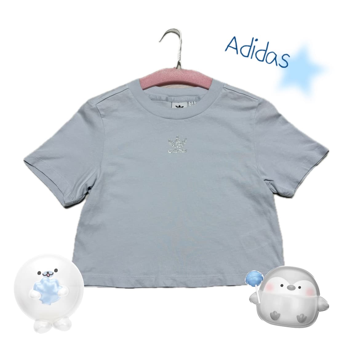 아디다스 🩵스카이 블루🩵 실버 큐빅로고 크롭티 xs 상품이미지1