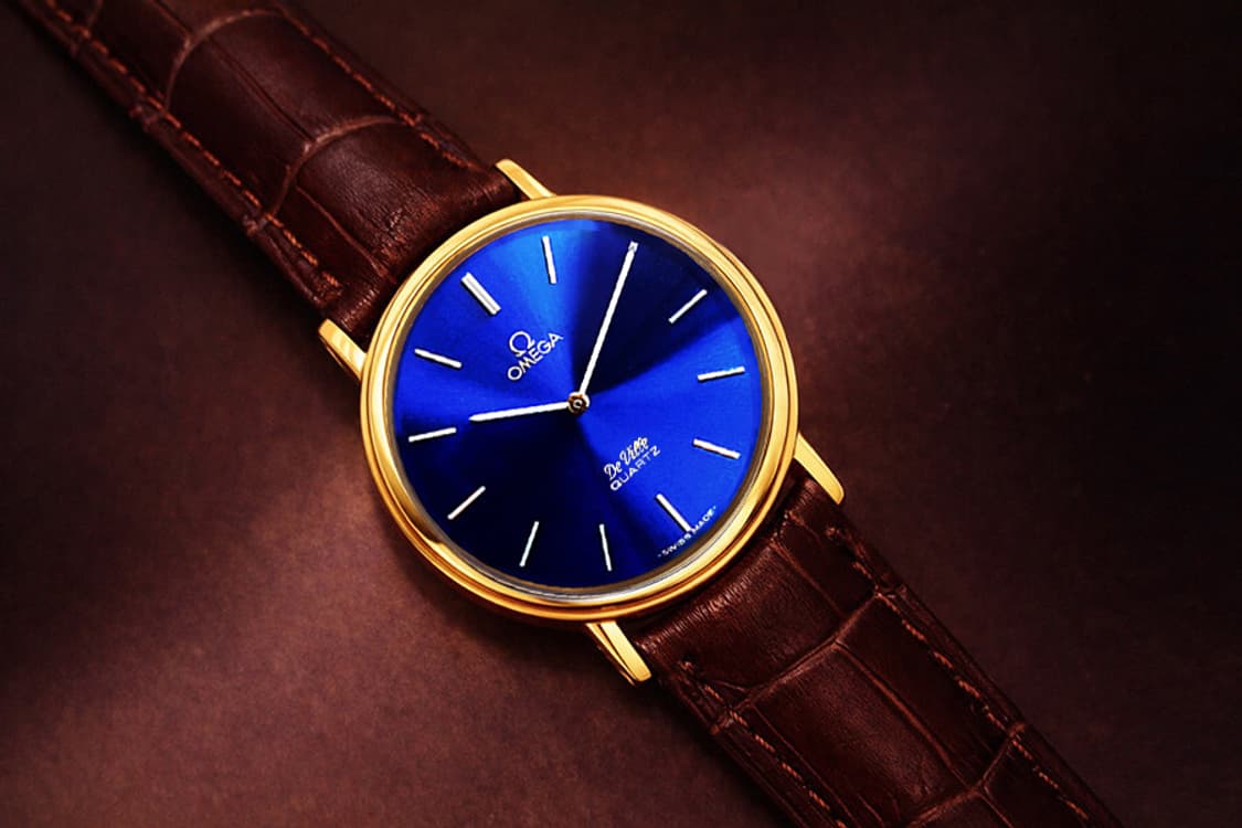 오메가 희귀 드빌 쿼츠 블루 다이얼 남녀공용 가죽 시계 상품이미지4