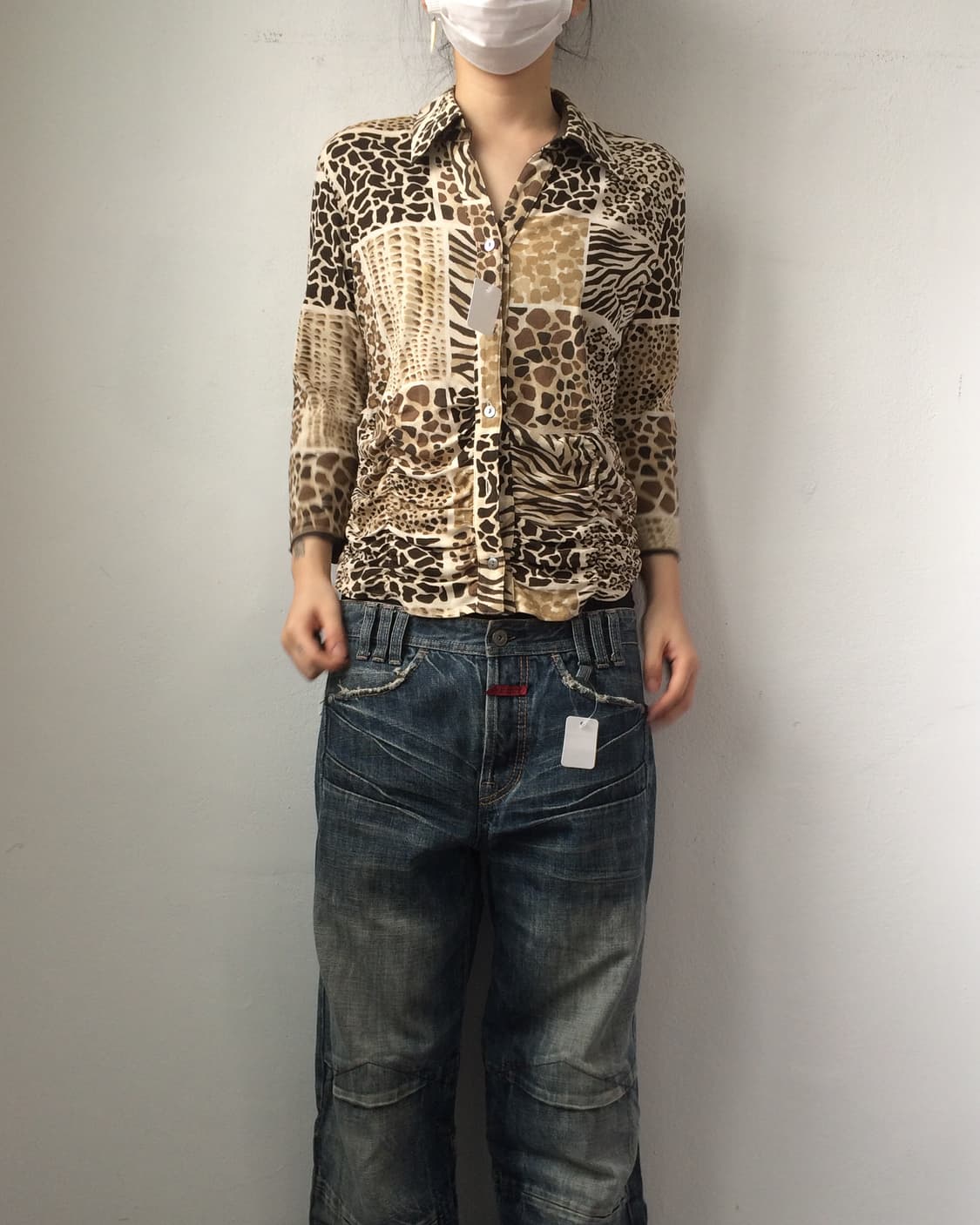 Animal pattern mixed shirt sleeve 상품이미지5