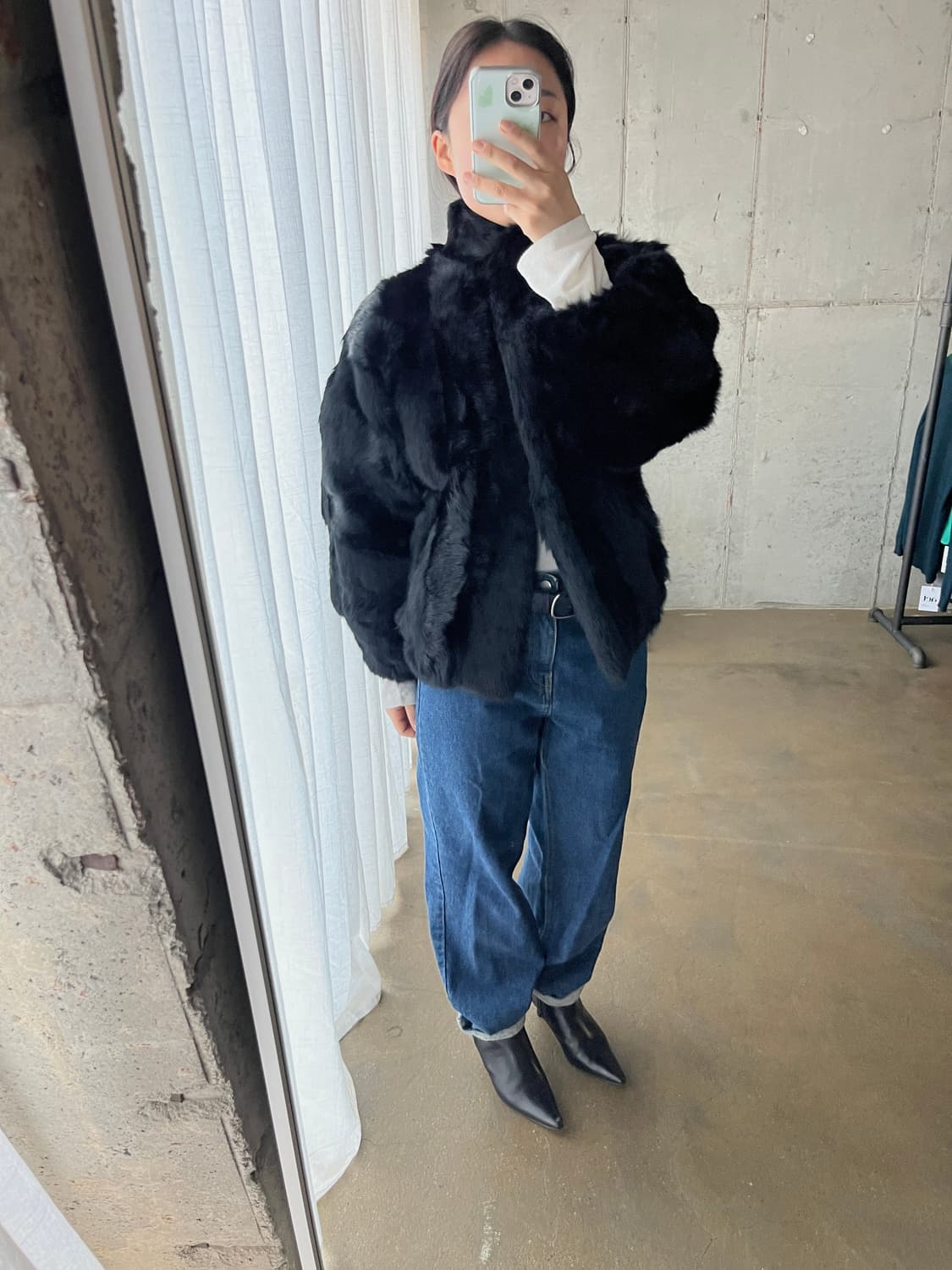 90s Genuine 천연 래빗퍼 자켓 블랙 상품이미지5