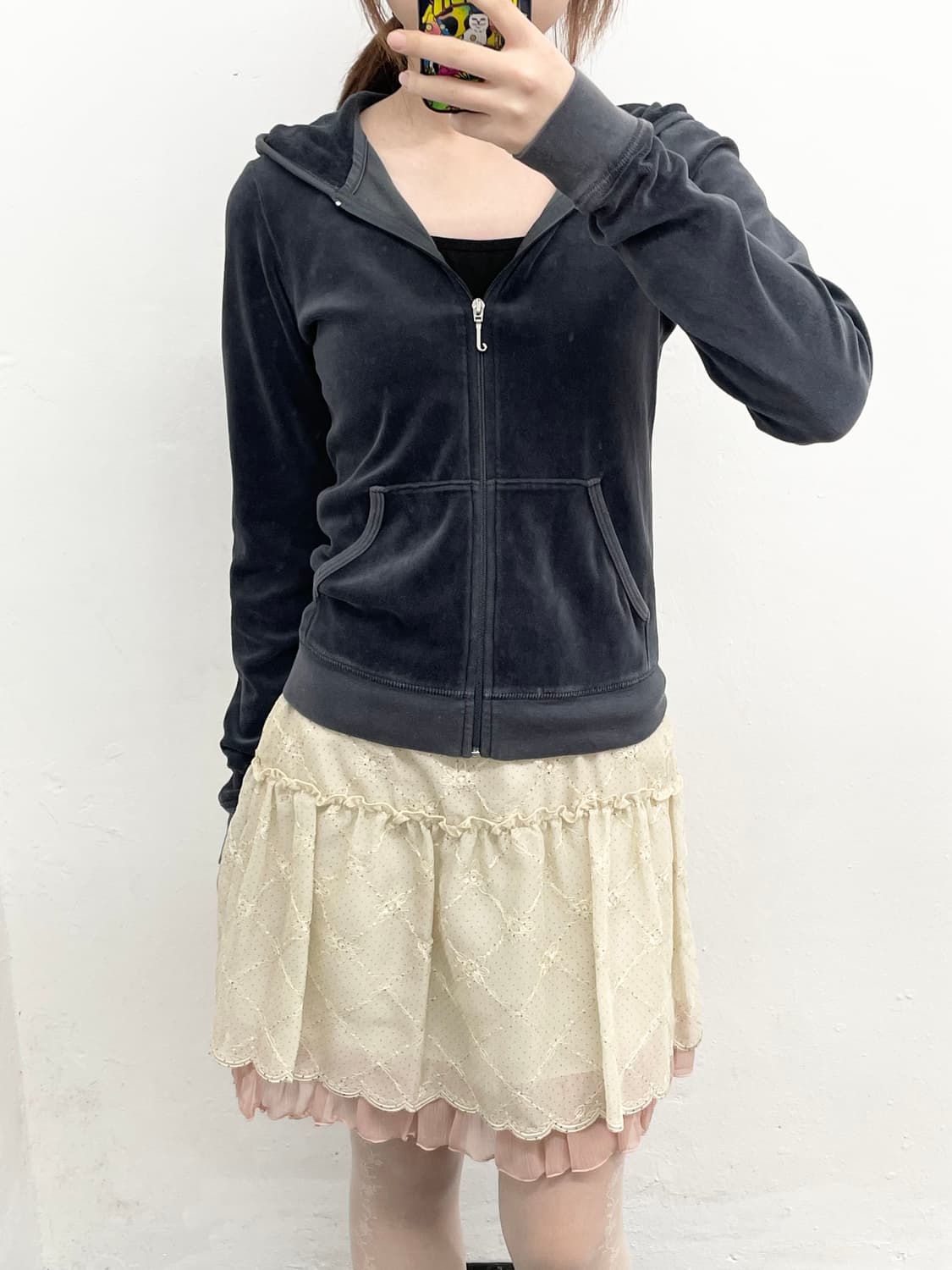 쥬시꾸뛰르 차콜 로고 벨로아 후드집업  상품이미지4