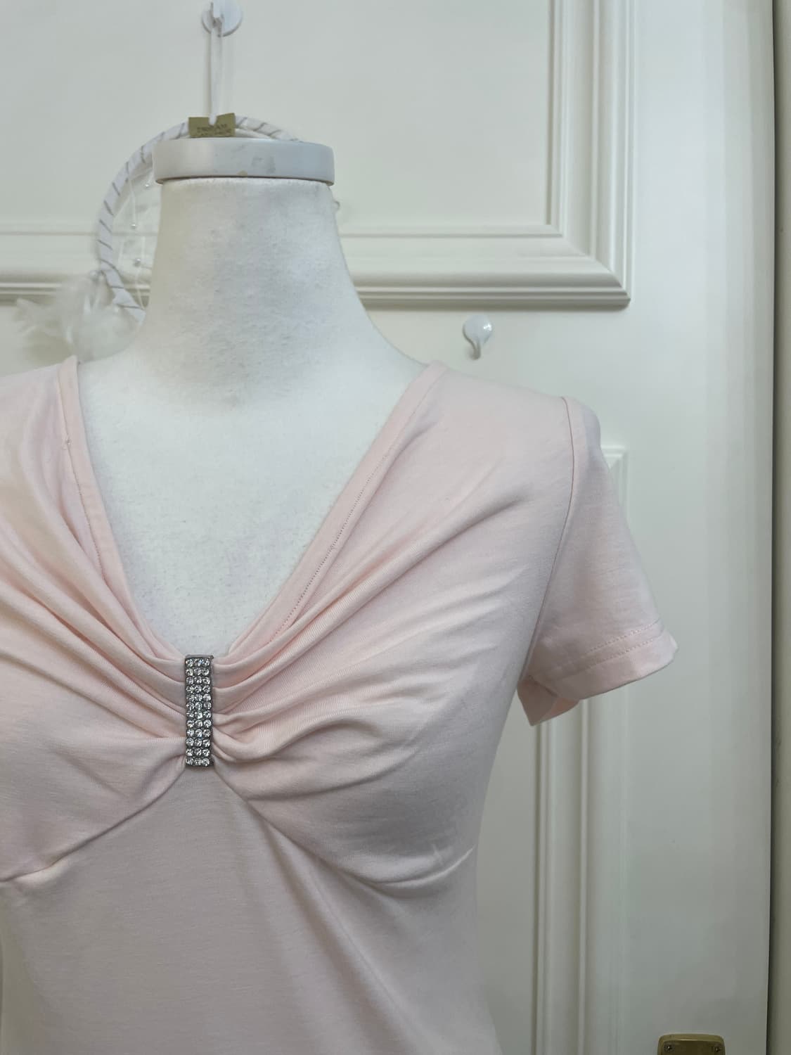 pink cubic point bust bow span top 상품이미지6