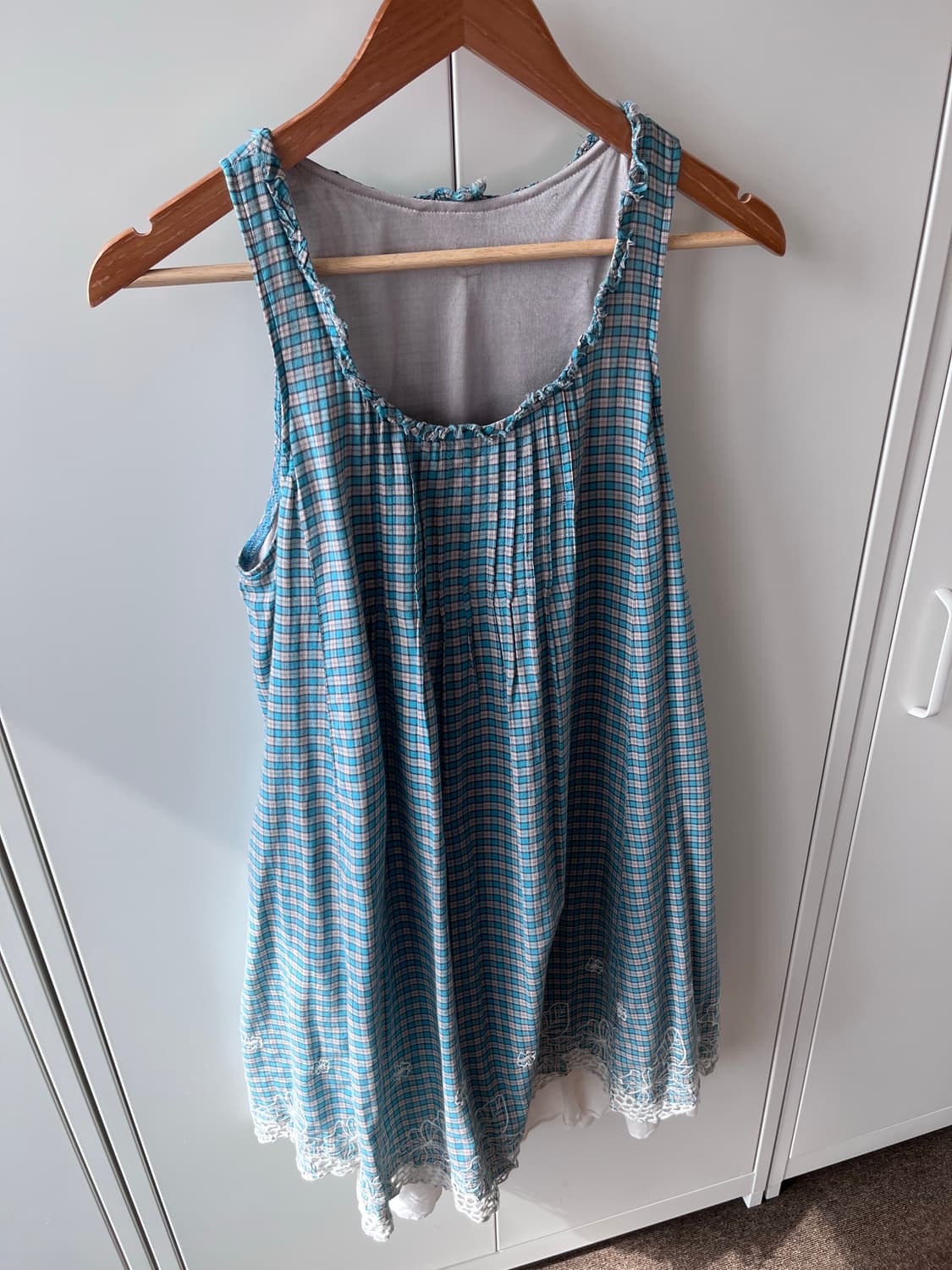 Vintage 체크 레이스 레이어드 나시 원피스 상품이미지10