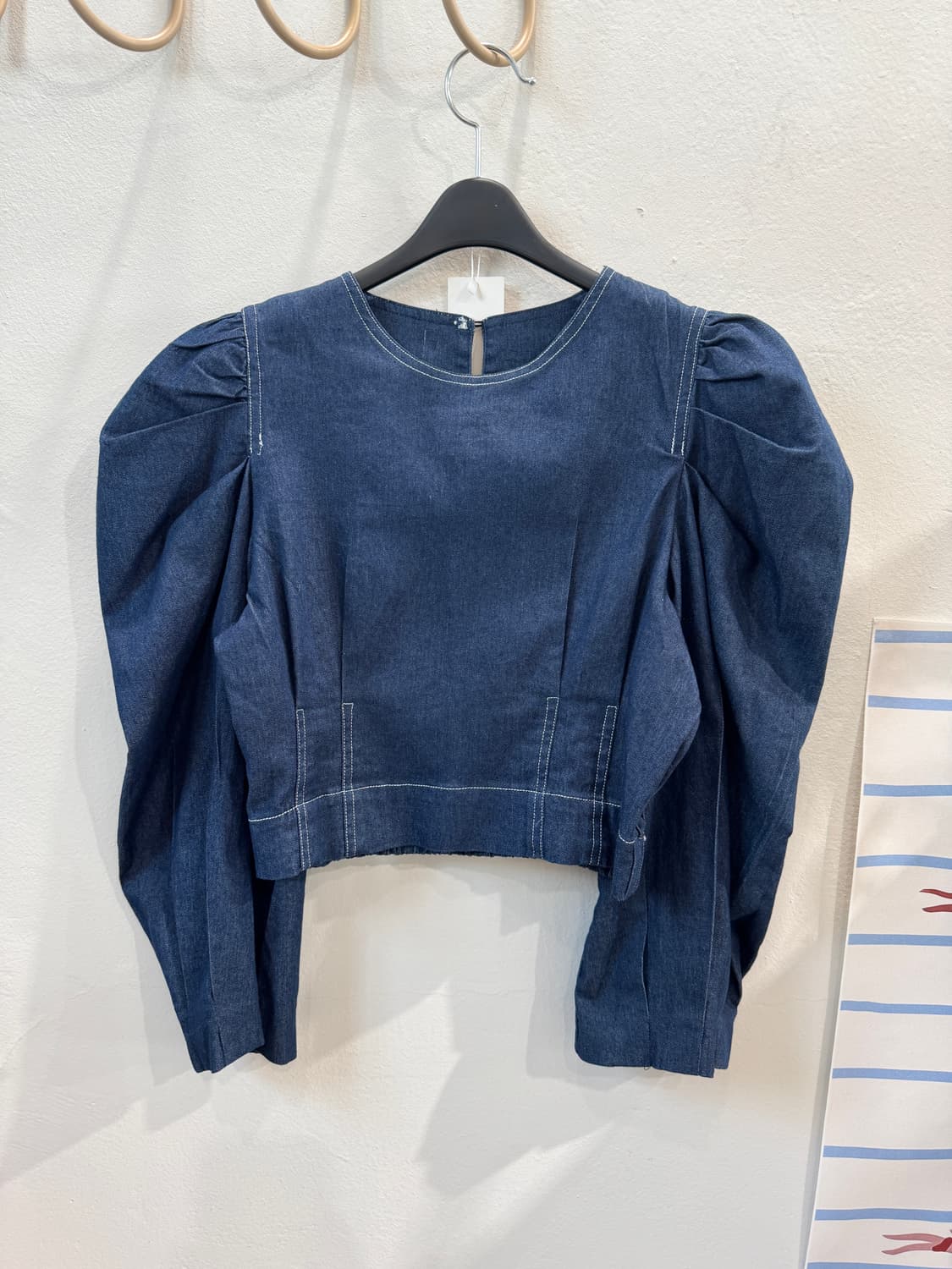 vintage 데님 퍼프소매 블라우스 상품이미지1