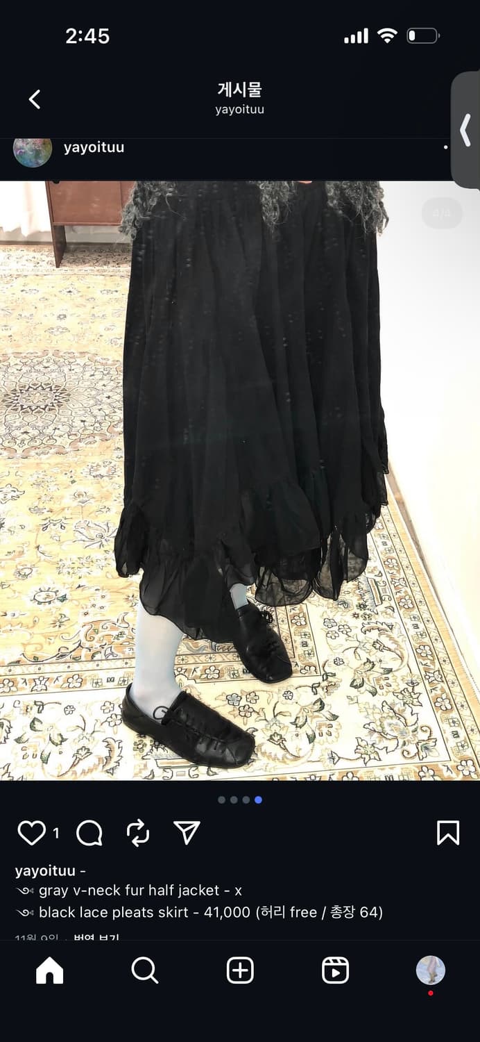 Yayoituu 빈티지 레이스 플리츠 스커트 상품이미지3
