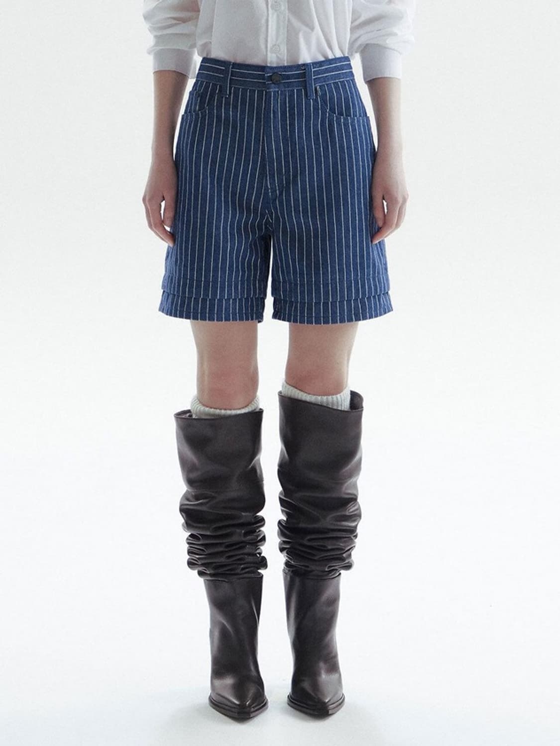 CHOWOO 프리미엄 데님쇼츠 스트라이프 팬츠 반바지 상품이미지1