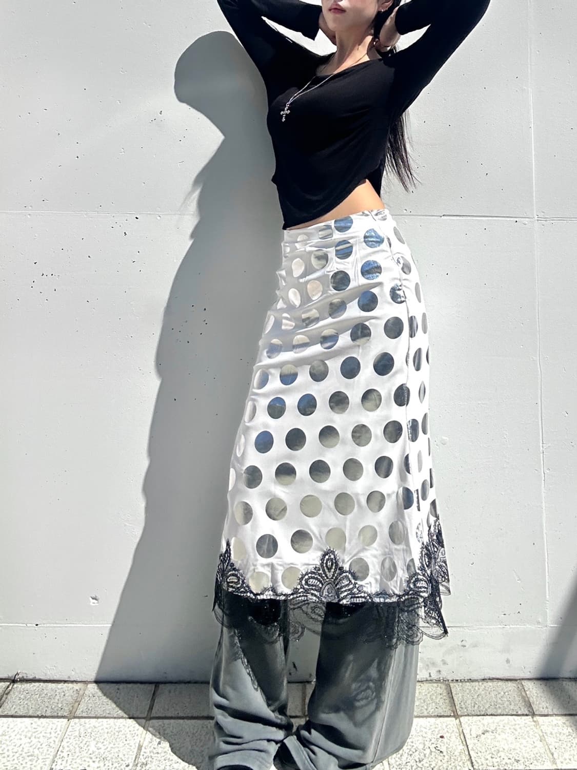 Dot lace long skirt / white 상품이미지4
