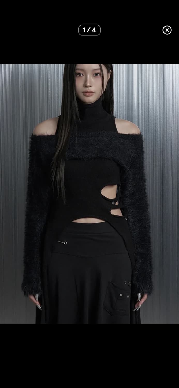 에트오소메 컷아웃 홀터넥 볼레로 레이어드 탑 세트 상품이미지1