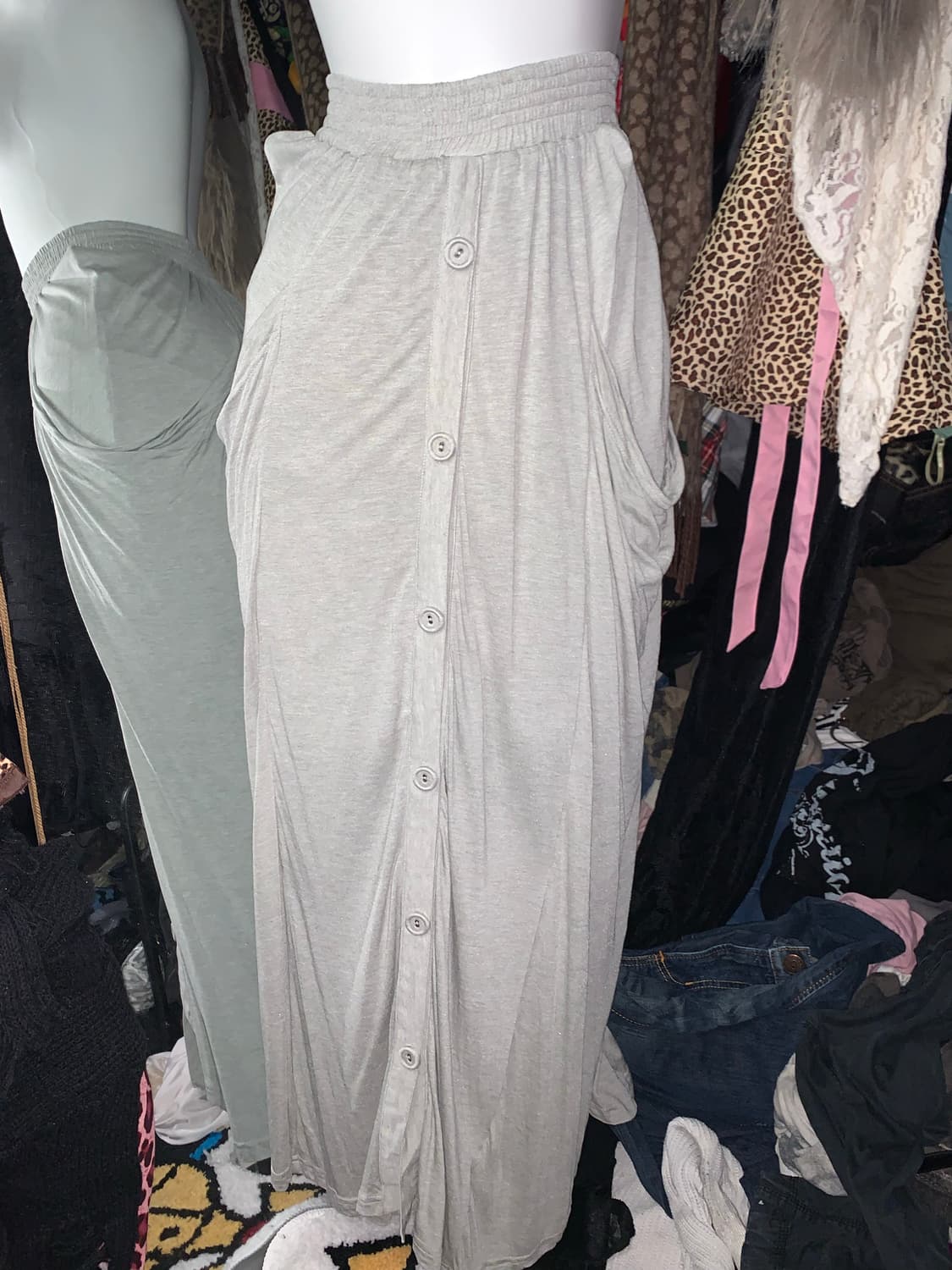 y2k 그레이 버튼 롱 스커트 상품이미지2