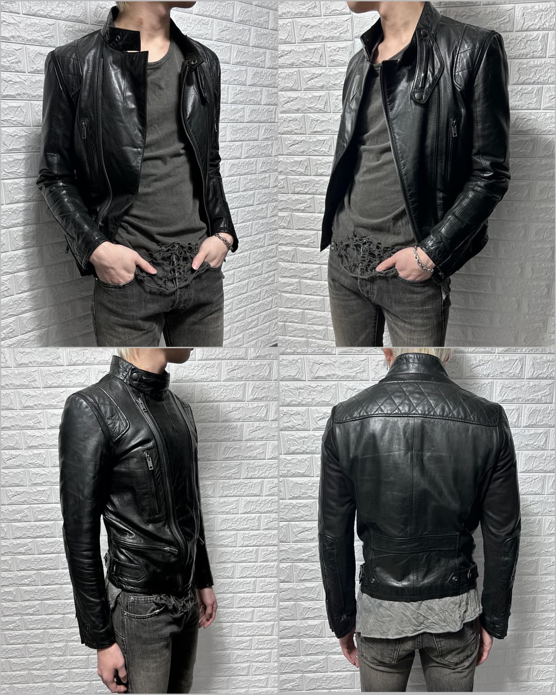 솔리드 옴므 퀼티드 판넬 레더 자켓 상품이미지1