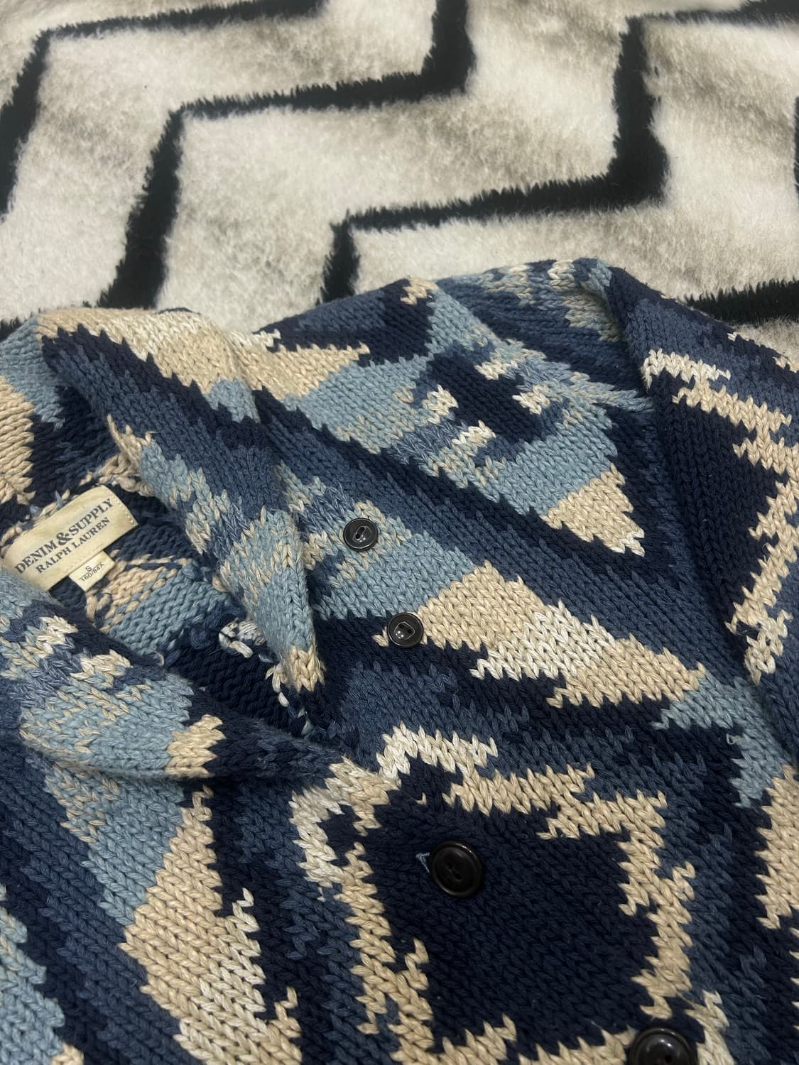 [S]폴로 데님앤서플라이 숄카라 나바호 패턴 헤비울 니트자켓 상품이미지1