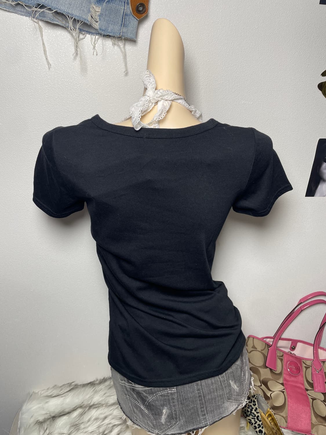 Chami 갸루 글리터 레터링 반팔 탑 상품이미지3