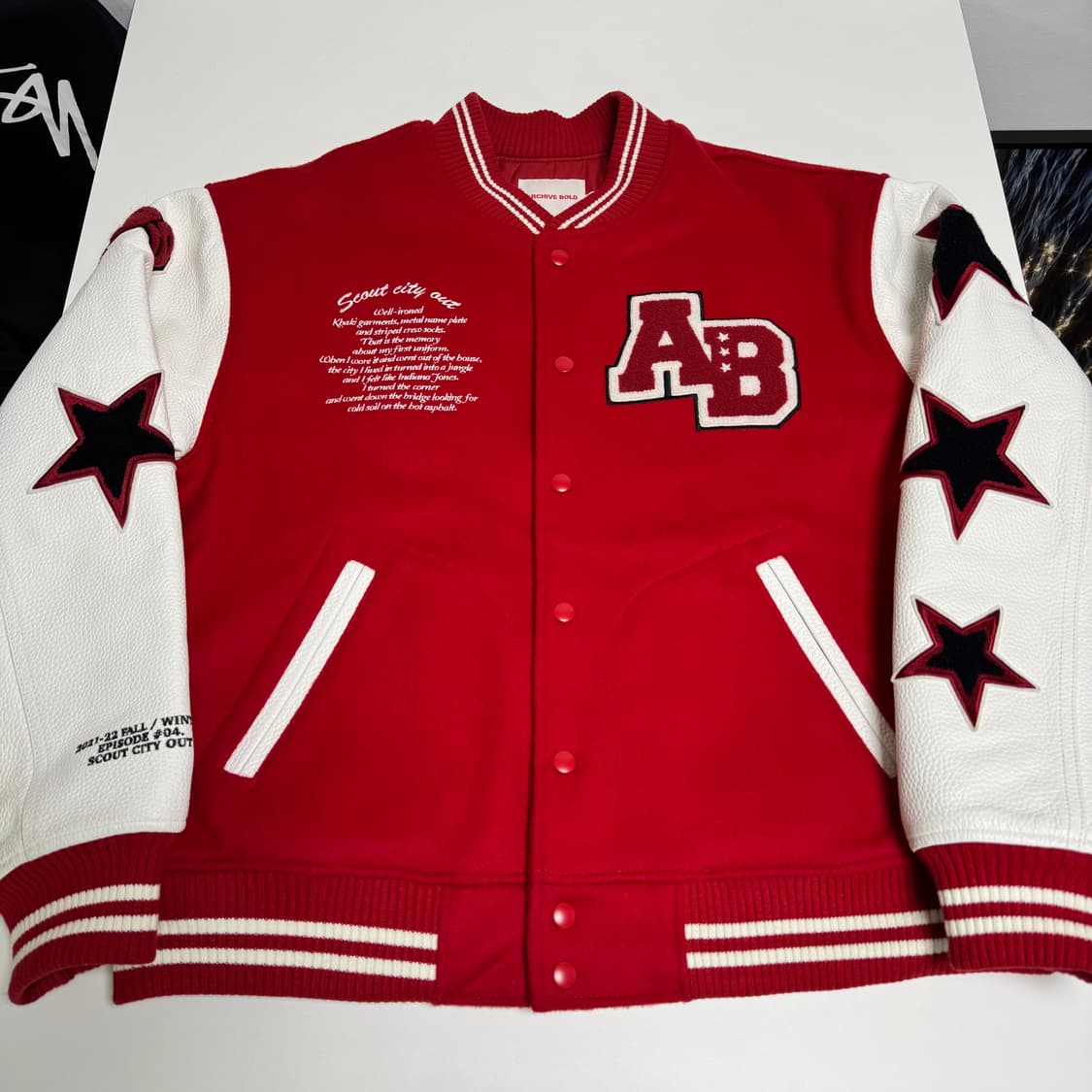 아카이브 볼드 스카쟌 스타디움 자켓 레드 L 상품이미지1