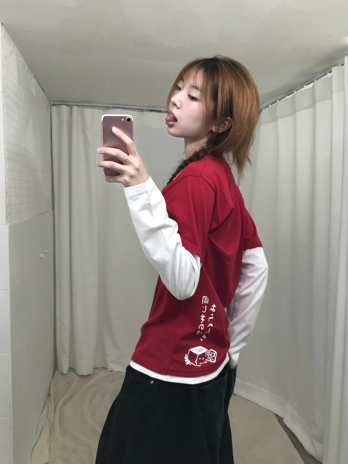 빈티지 레드 러힙 니혼 프린팅 롱슬리브 티셔츠 상품이미지2