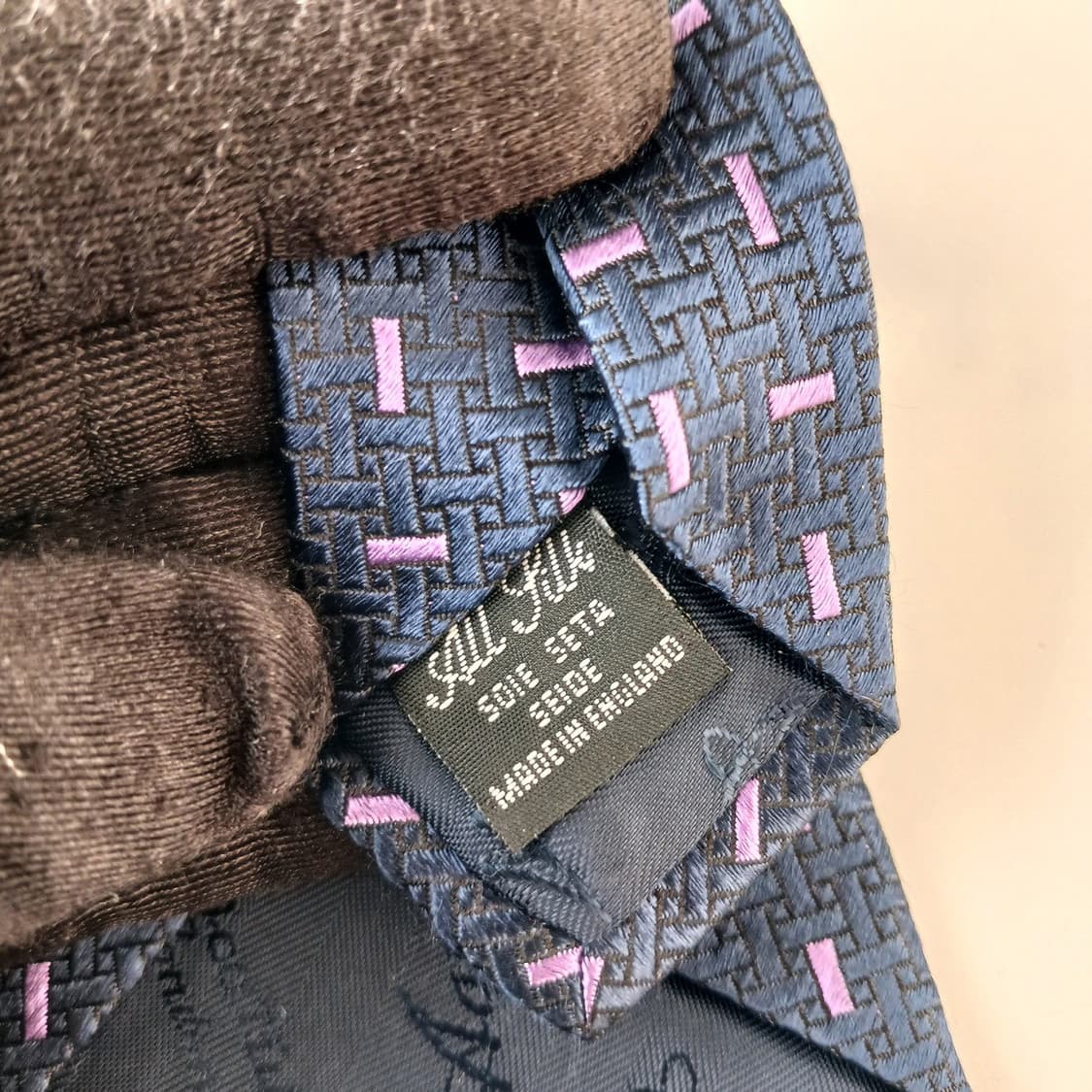 아쿠아스큐텀 네이비 자카드 패턴 넥타이 9.5cm A+등급 A19710 상품이미지7