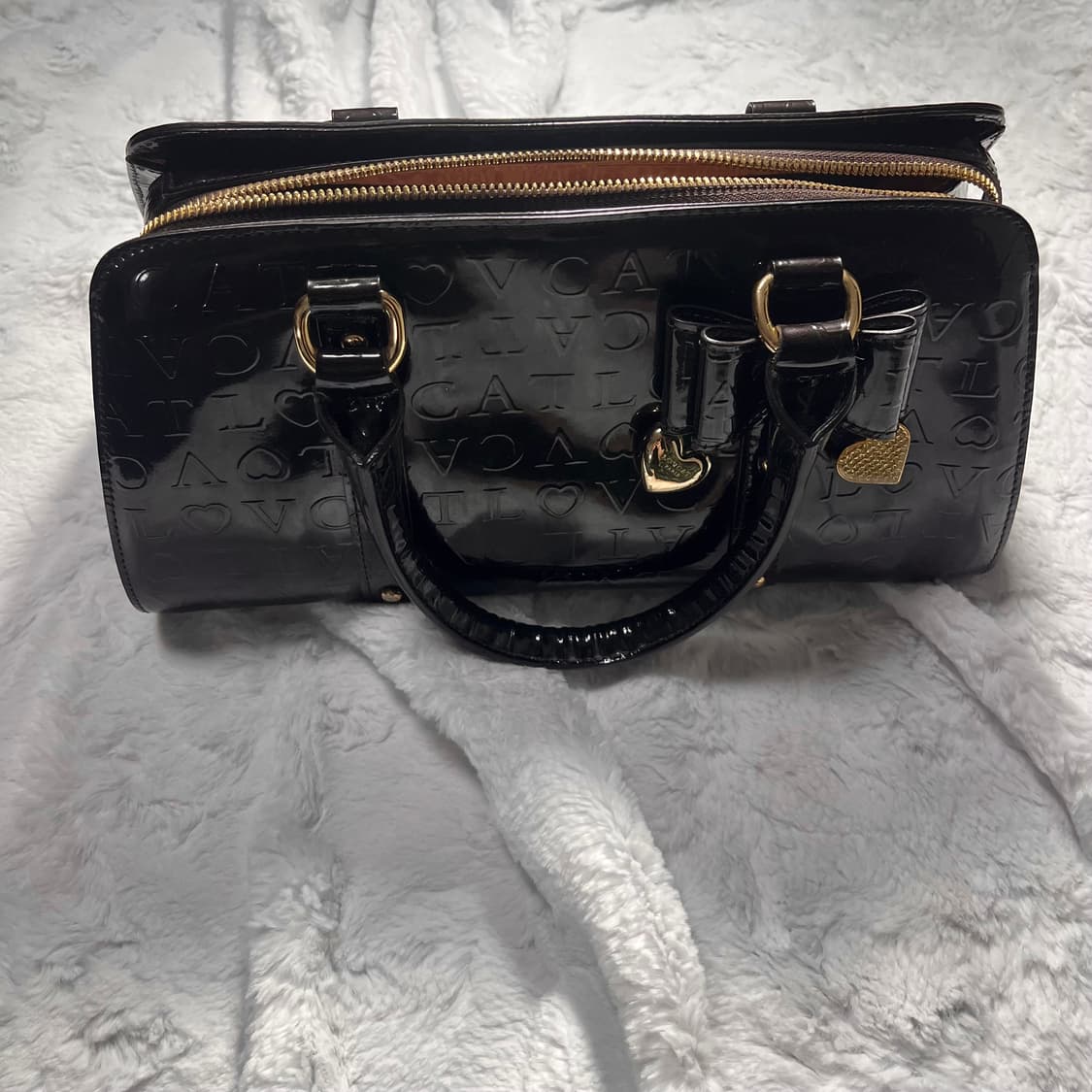 lovct 러브캣 다크브라운 초코 리본 애나멜 핸드백 라떼갸루 상품이미지2