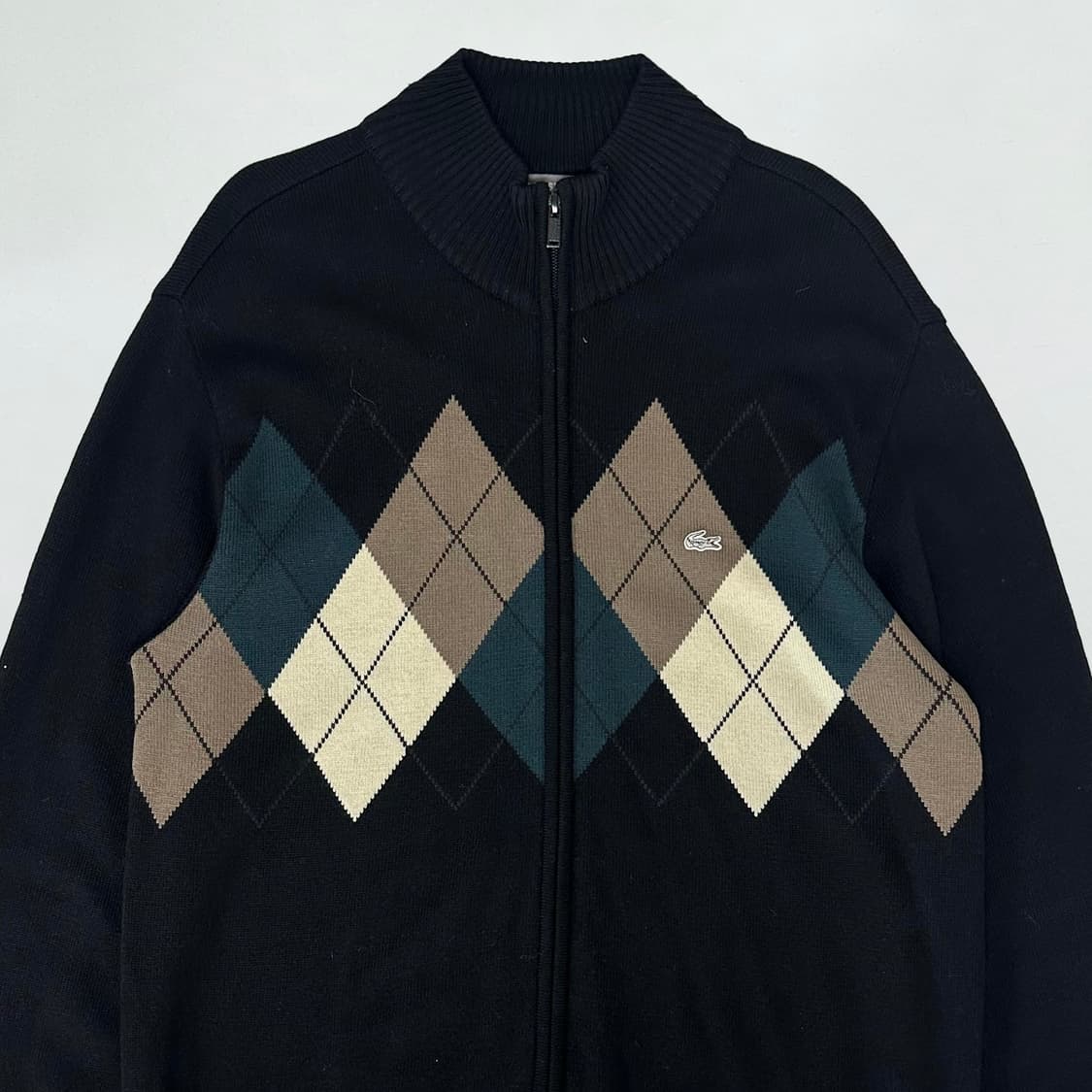 라코스테 실버로고 아가일 니트 집업 상품이미지2