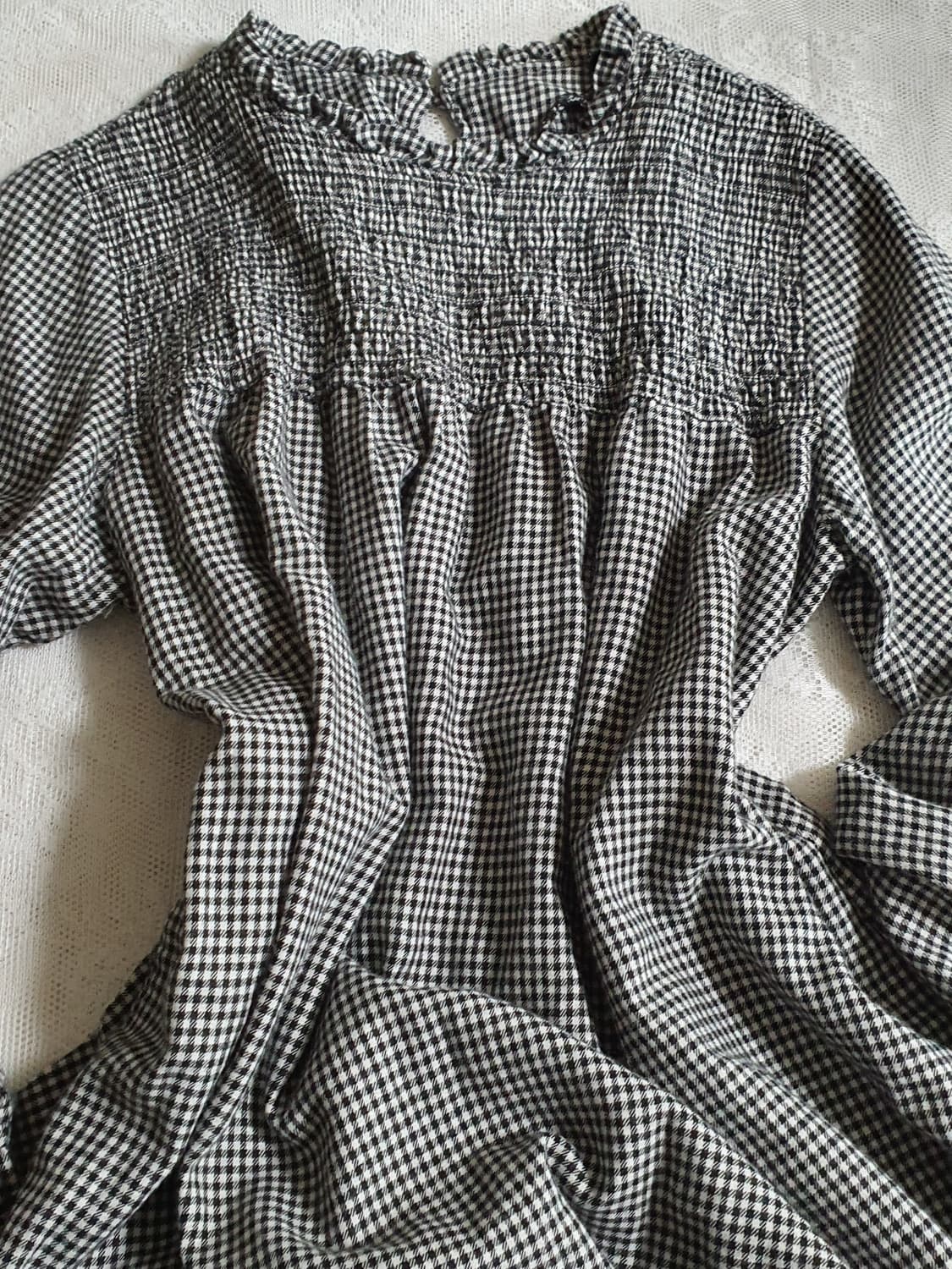 [일본빈티지] 깅엄체크 스모크 블라우스 긴팔 상품이미지7