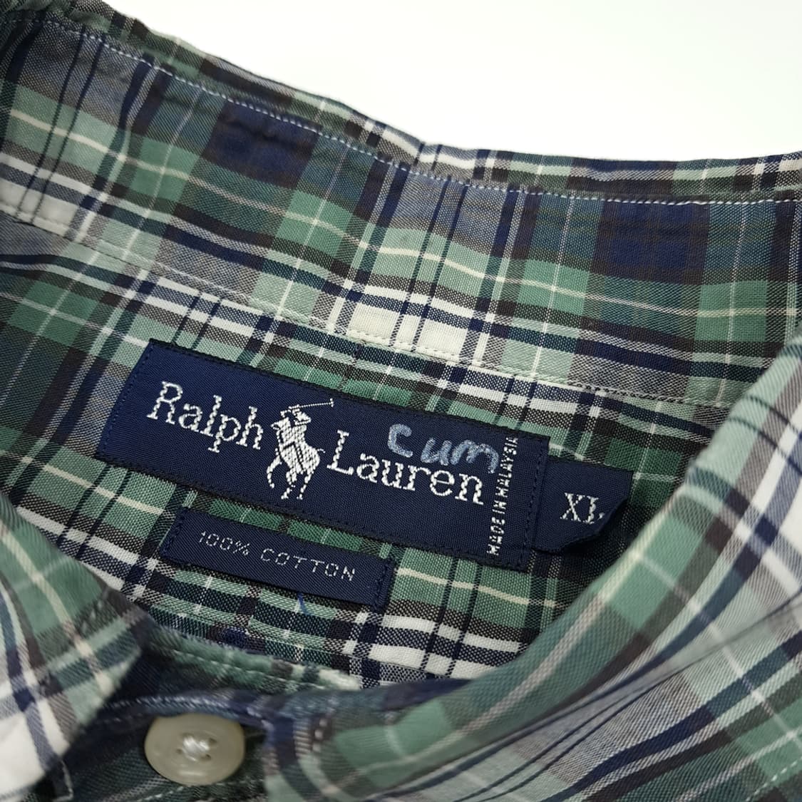 CL707 XL 폴로 90s 말레이시아판 코튼 타탄체크 그린 셔츠 남방 상품이미지3