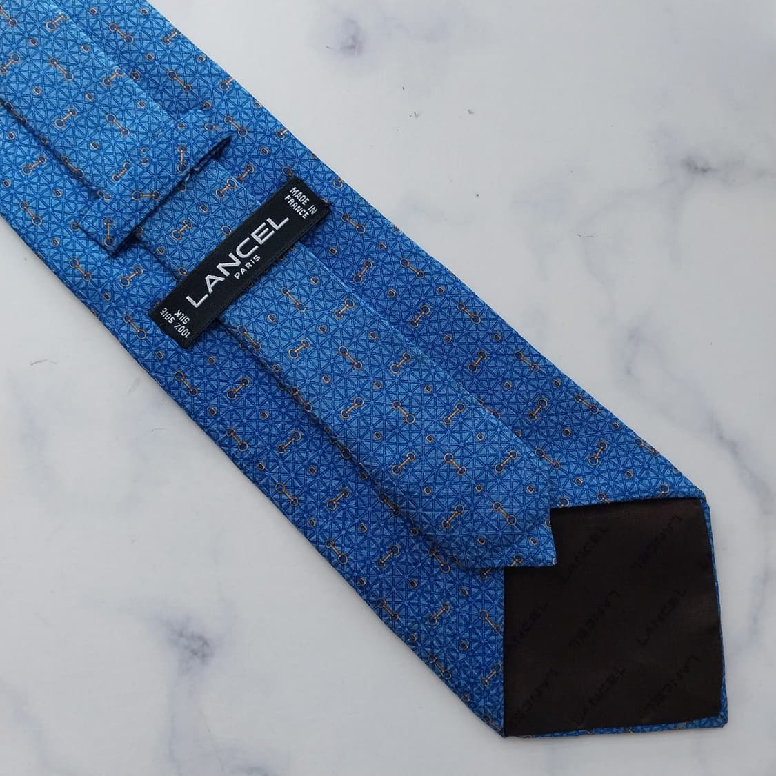 LANCEL 란셀 실크 블루 패턴 넥타이 9.7cm A등급 K2713
 상품이미지7