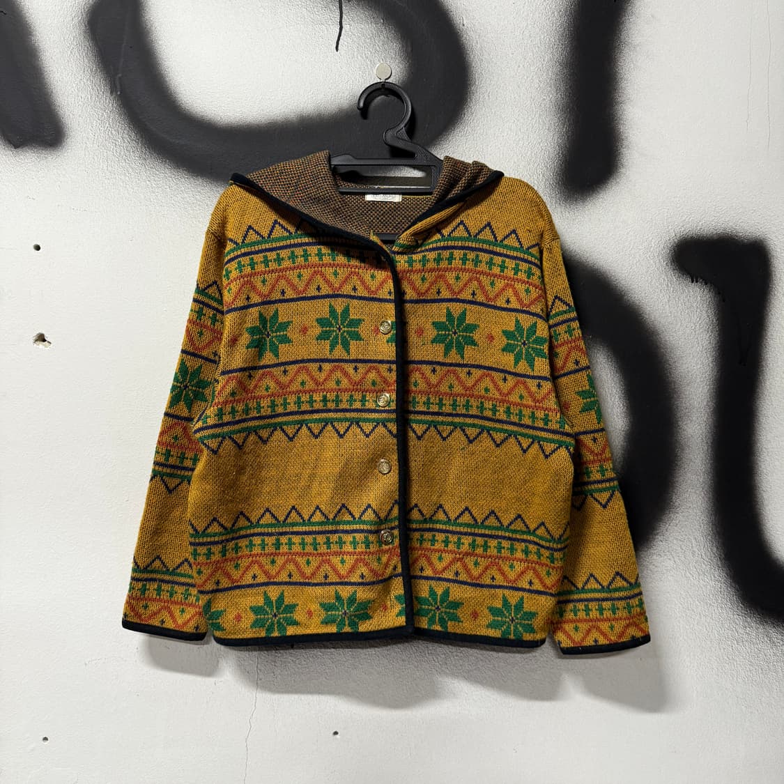VTG 빈티지 모리 에스닉 노르딕 패턴 니트 후드 자켓 상품이미지1