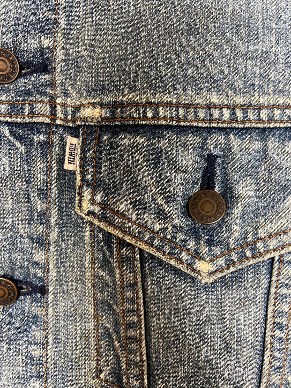 [XL] 에드윈 차이나 카라 연청 데님 자켓 상품이미지3