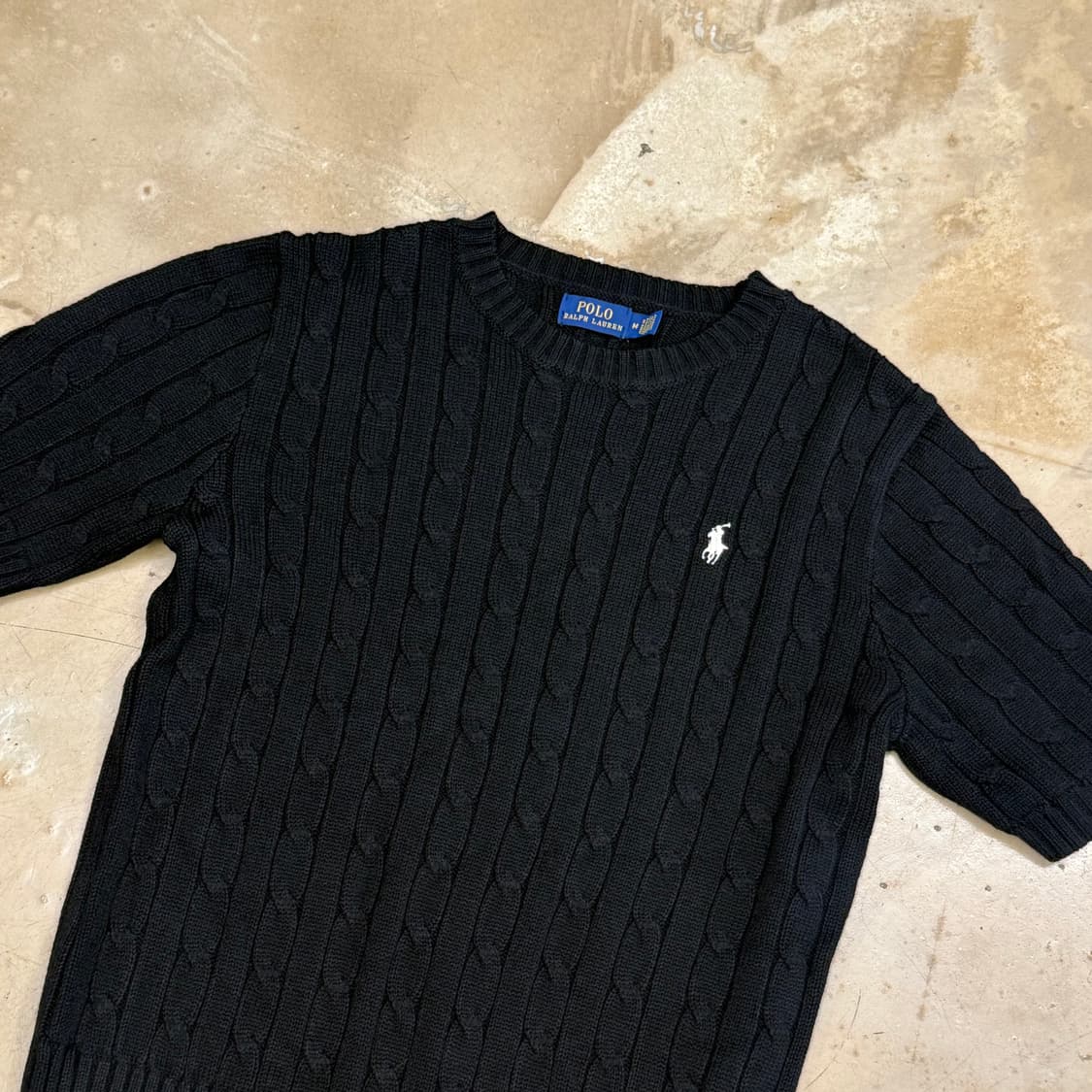 M 폴로랄프로렌 여성용 블랙 케이블 반팔 니트 상품이미지1