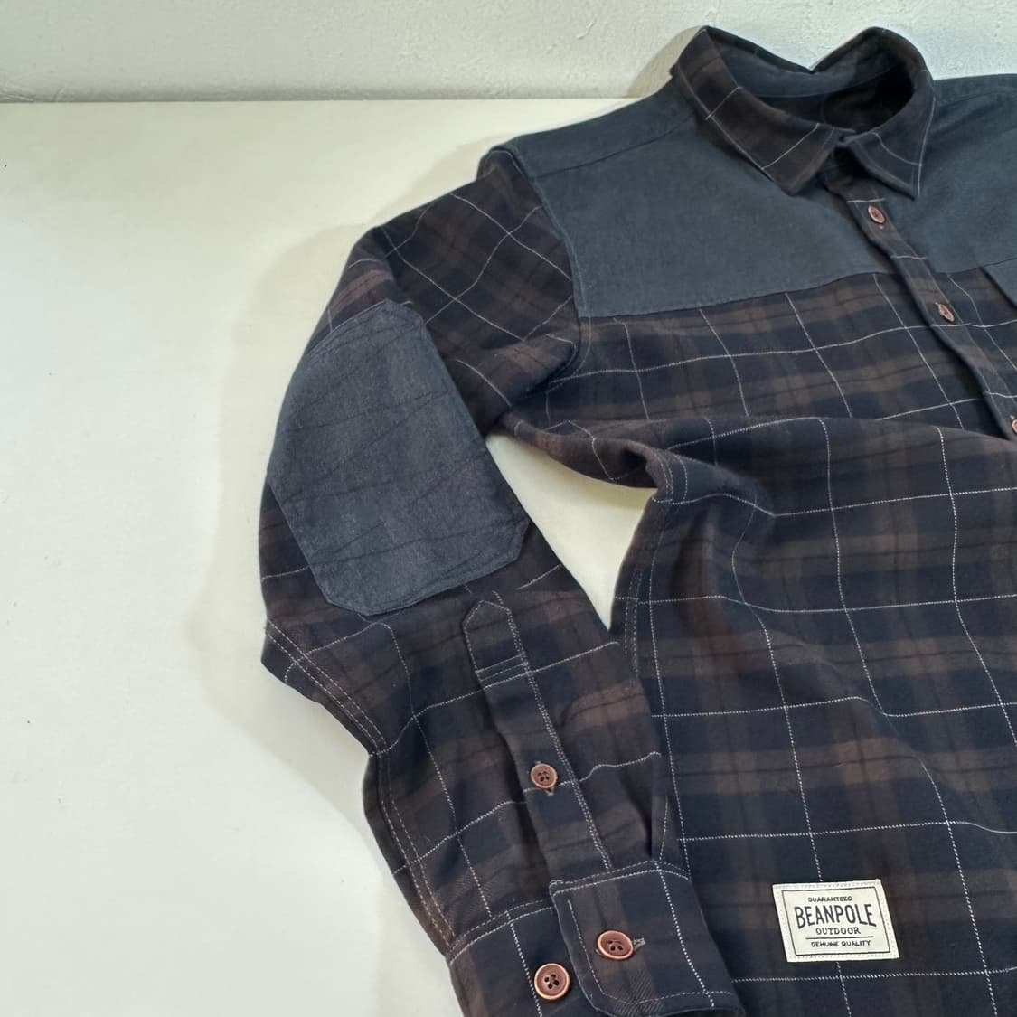 100 L 빈폴 아웃도어 네이비그린 원포켓 엘보우패치 셔츠 남방 상품이미지3