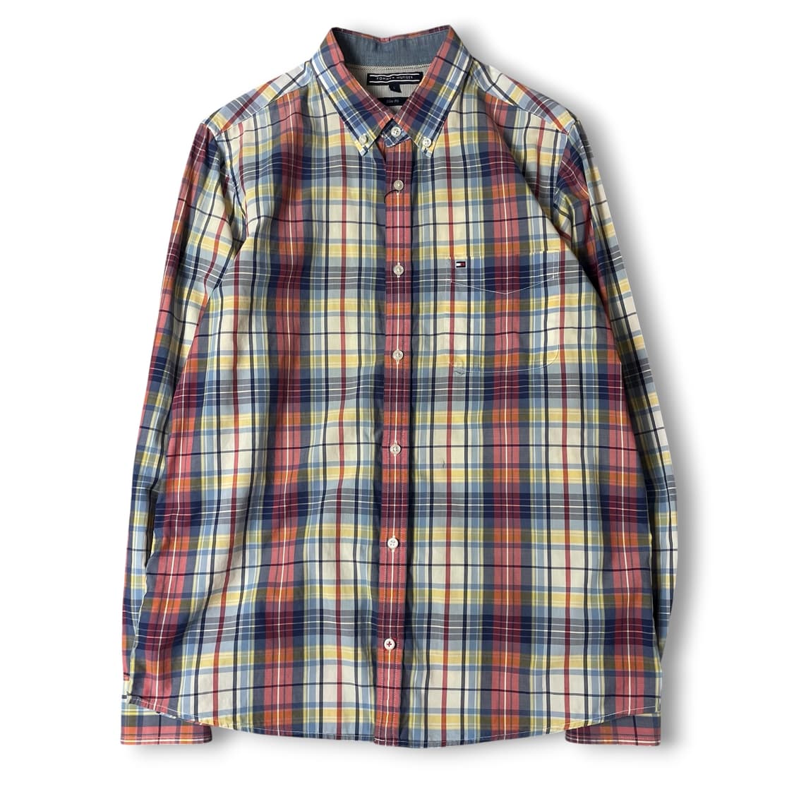 타미힐피거 레드 옐로우 화이트 슬림핏 긴팔 셔츠 L 상품이미지1