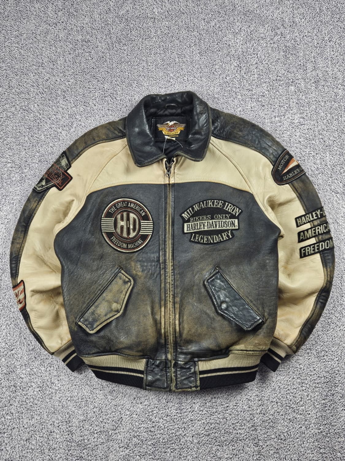 할리데이비슨 페이딩 배색 가죽 바시티 자켓 ( L ) / 10502 상품이미지2