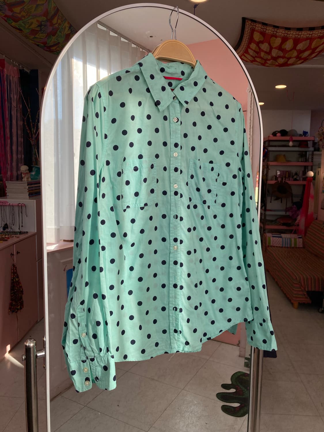 민트초코 도트 코튼 100 셔츠 상품이미지1