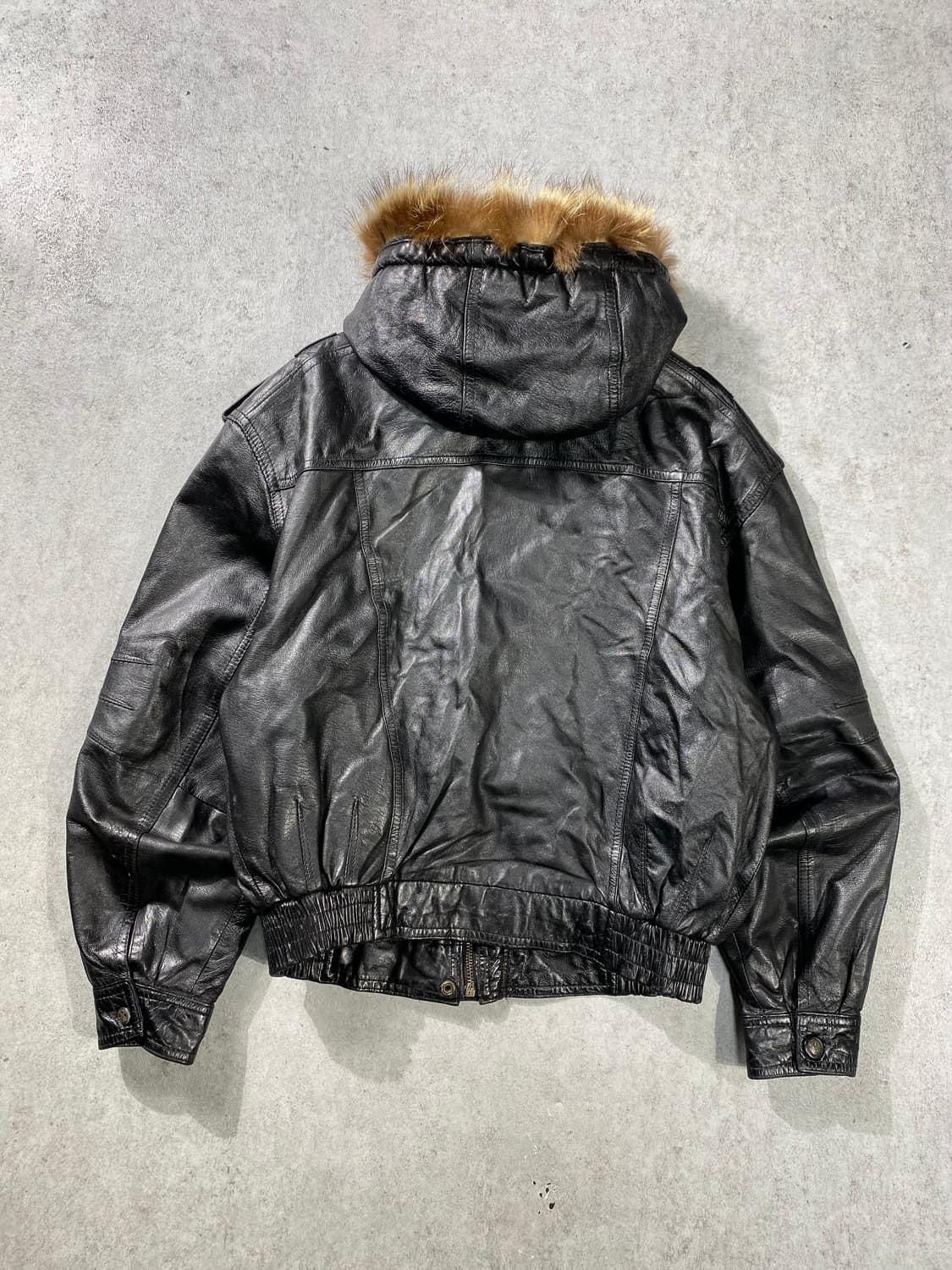 [M] 90s Vintage 빈티지 양가죽 크롭 레더 퍼 후드 자켓 상품이미지7