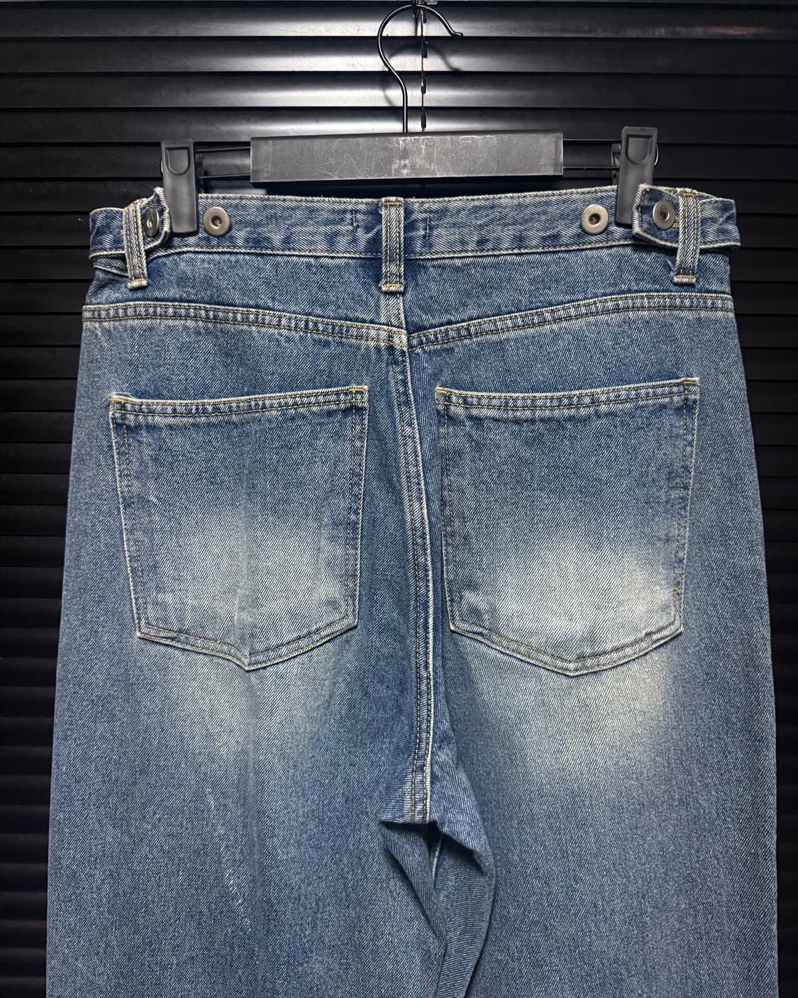 HENDER 사선 절개 중청 워싱 데님 프린지 웨스턴 29 26 일자핏 상품이미지5