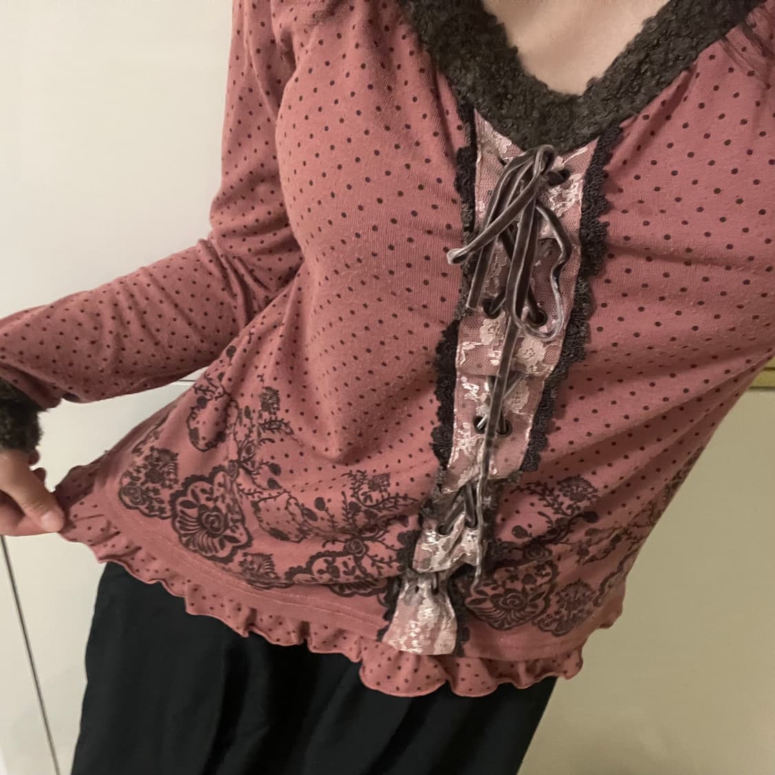 엑시즈팜 여리핏 겨울 리본도트 티셔츠 상품이미지4