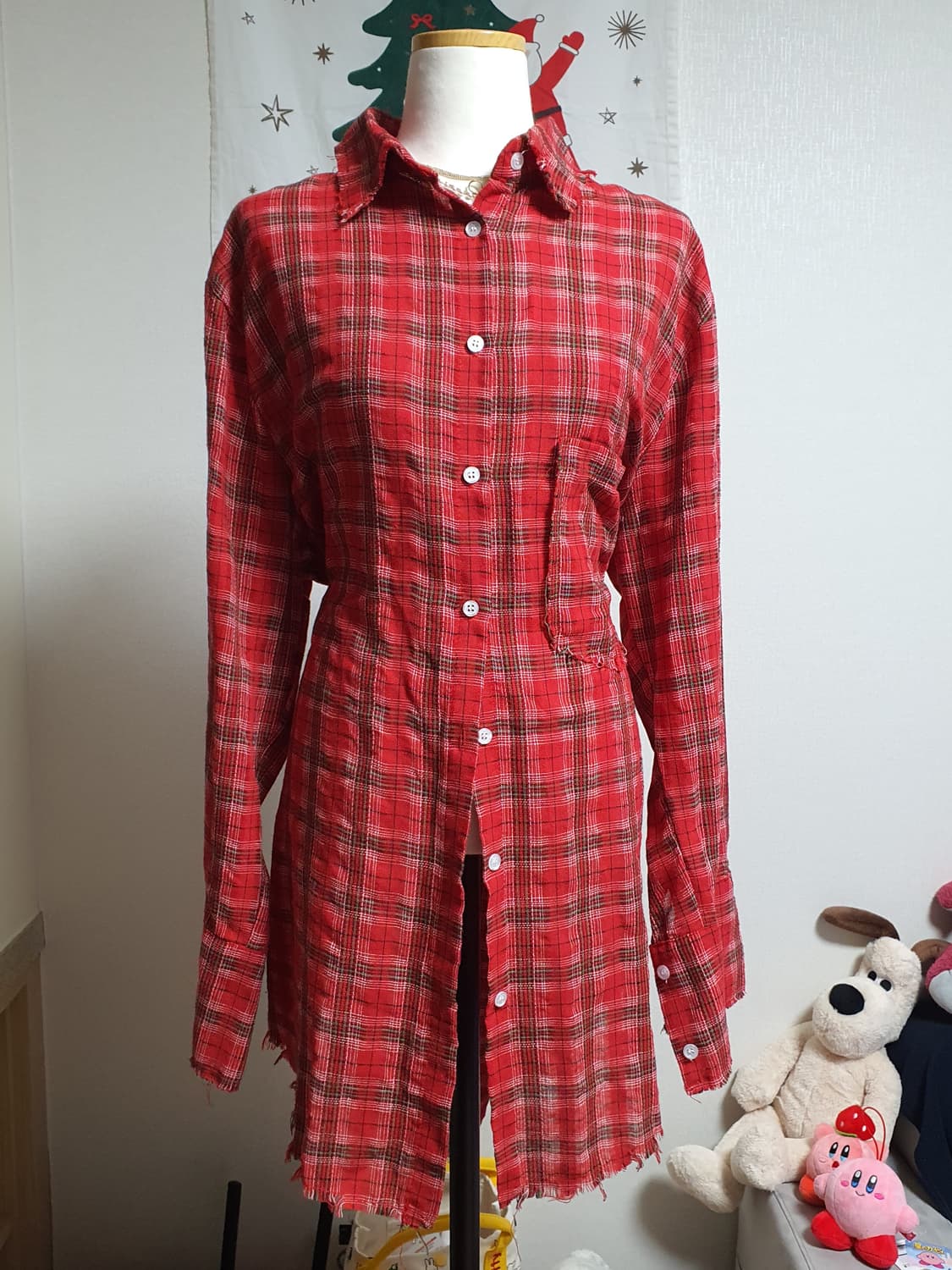 [빈티지] 크리스마스 레드그린 체크 롱 남방 셔츠 상품이미지4