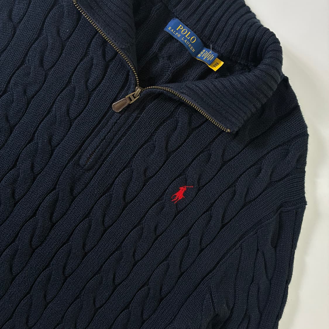 Polo  폴로 랄프로렌 자수 코튼 네이비 꽈배기 반집업 니트  상품이미지3
