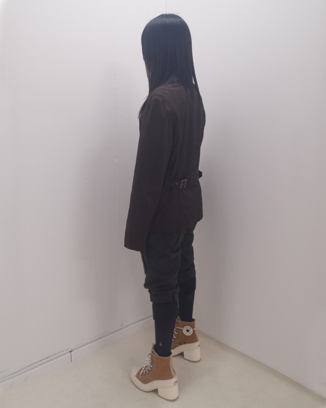 Red brown nylon belted basic jacket  상품이미지4