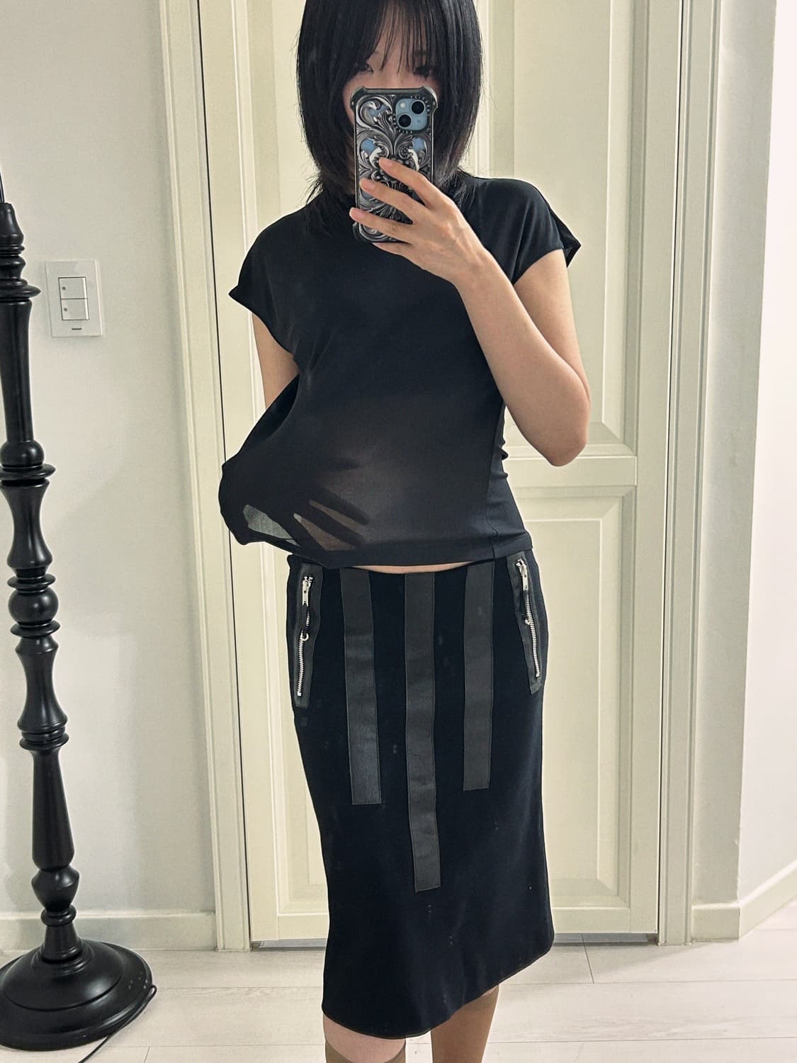 Black Sheer Blouse (pinore) / 빈티지 블라우스 상품이미지1
