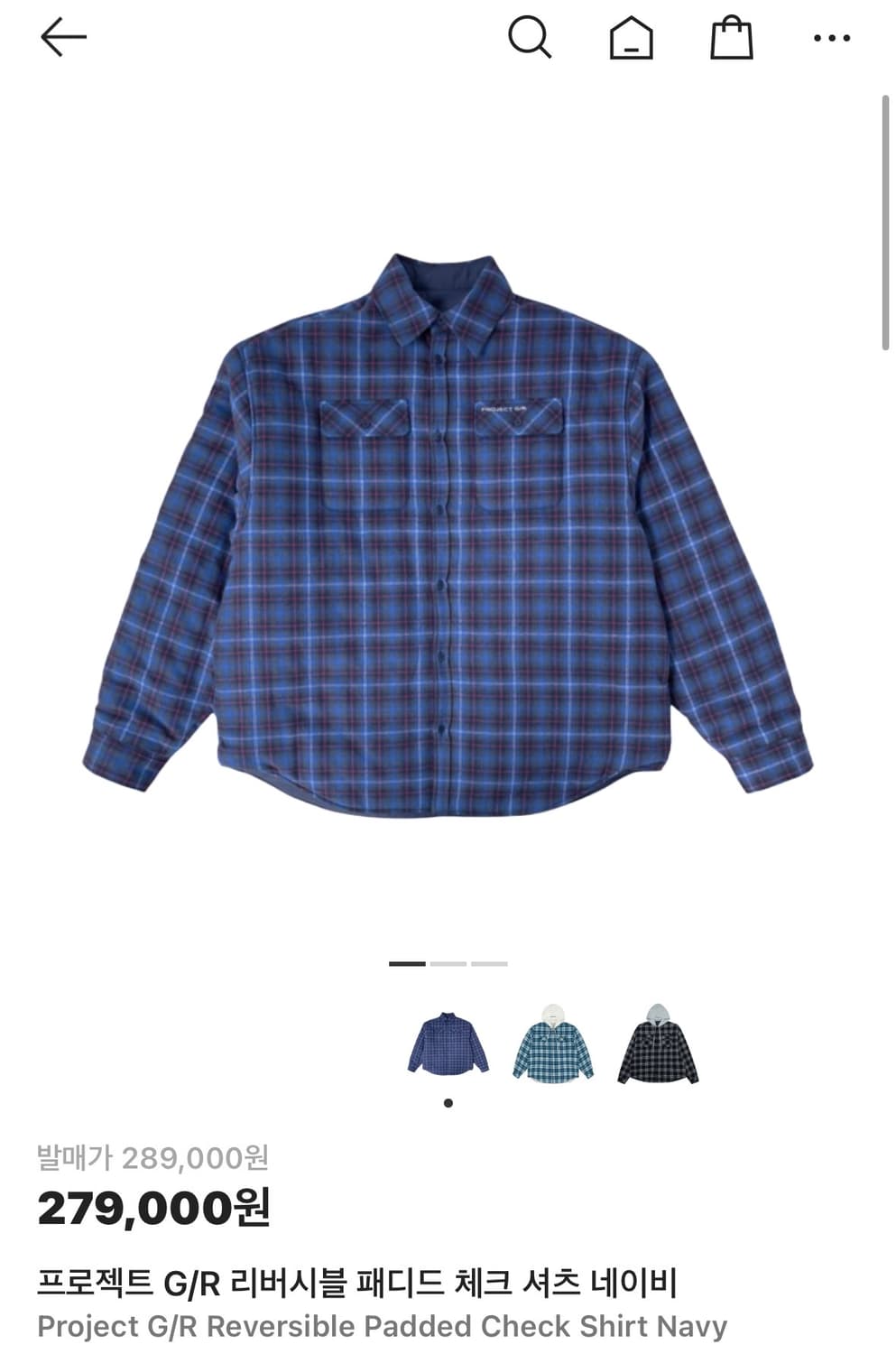 (1) 프로젝트gr 리버시블 패디드 체크셔츠 네이비 상품이미지1