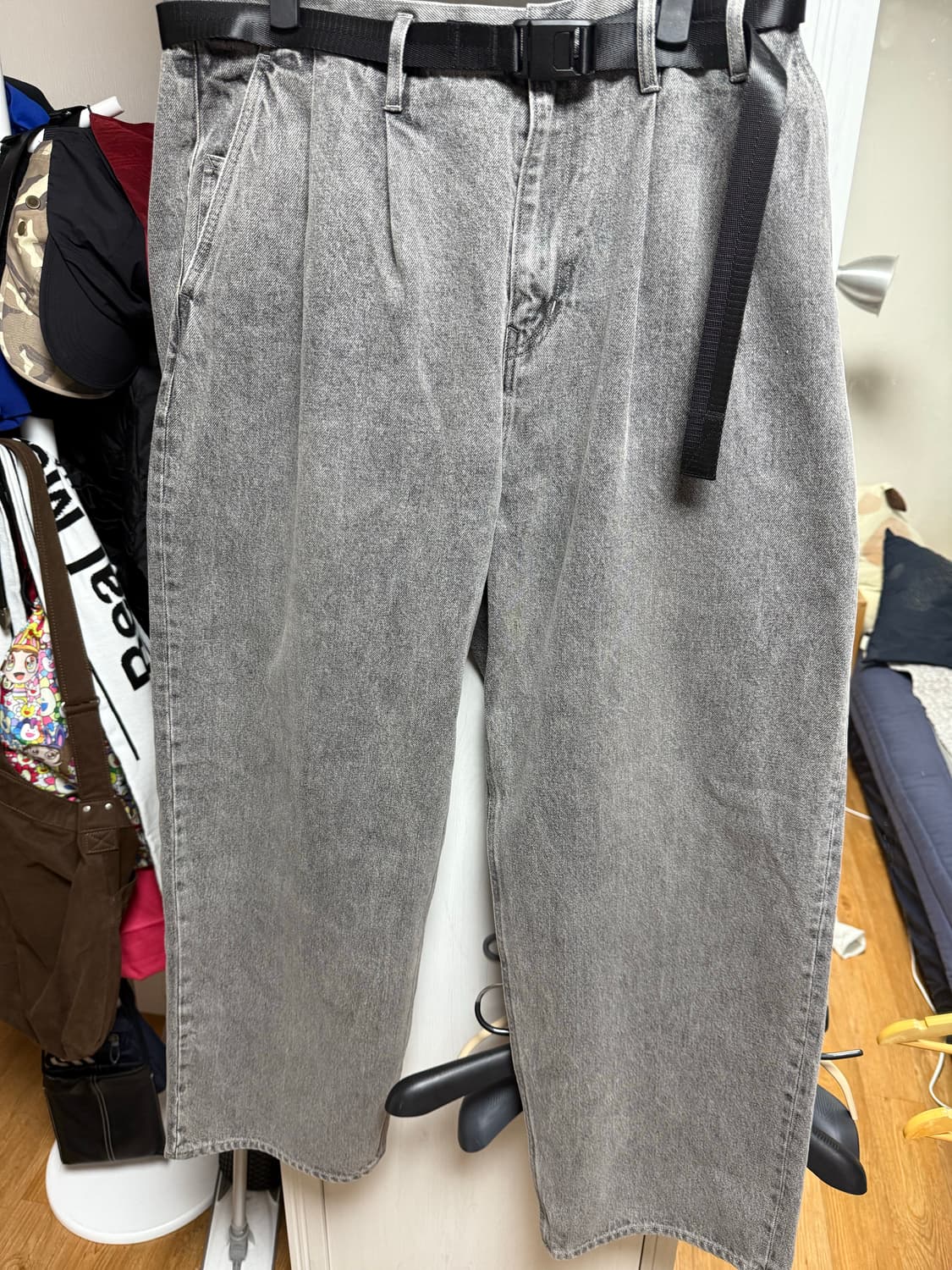 모이프 24fw 와이드 벨티드데님 블리치드 블랙 3size 상품이미지2